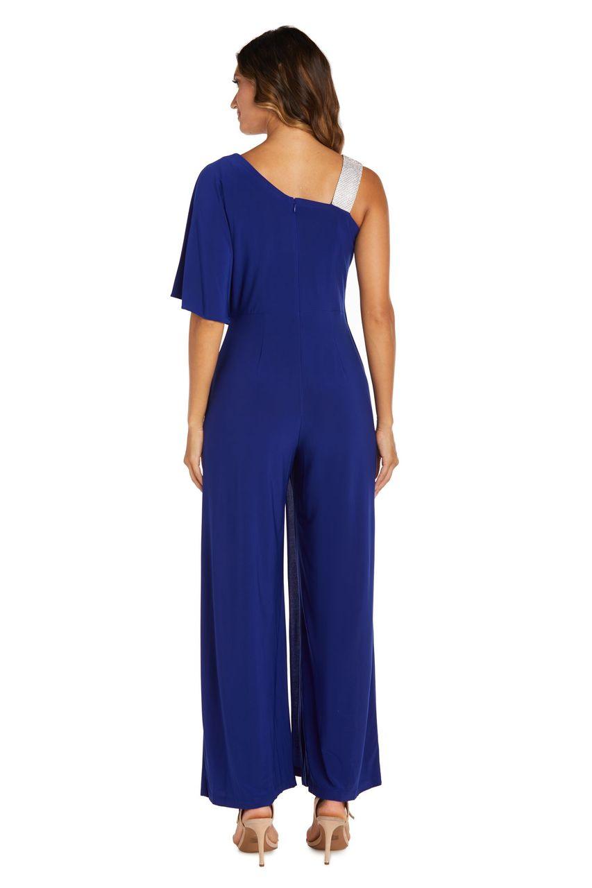 R&M Richards Asymmetric Jumpsuit with Overlay 3420 - The Dress Outlet