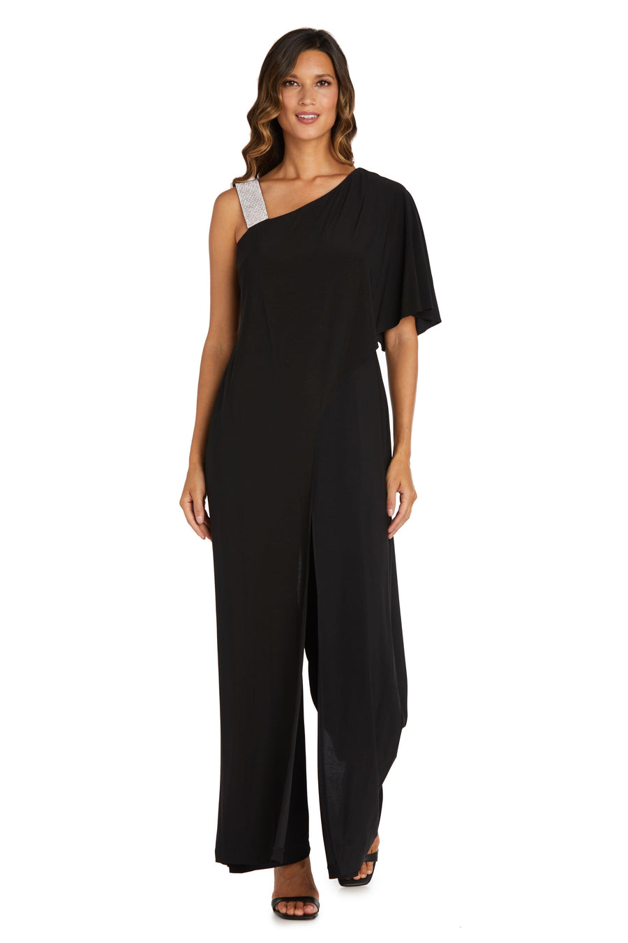 R&M Richards Asymmetric Jumpsuit with Overlay 3420 - The Dress Outlet
