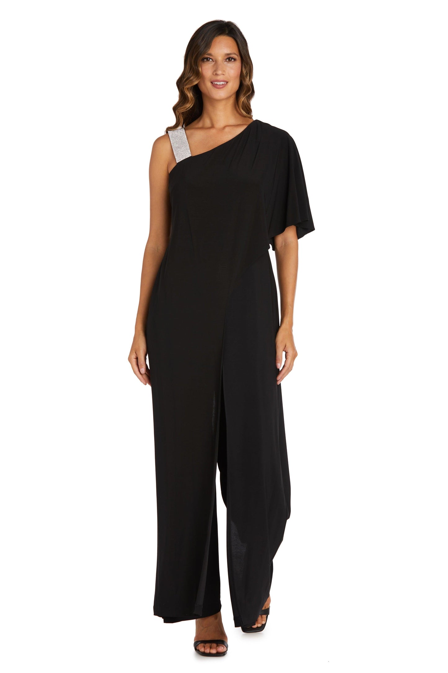 R&M Richards Asymmetric Jumpsuit with Overlay 3420 - The Dress Outlet