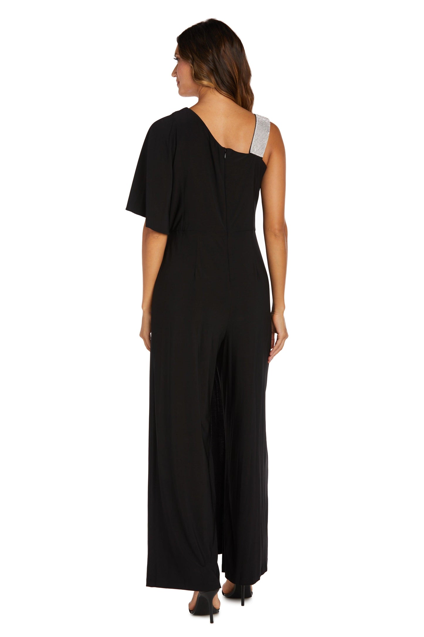 R&M Richards Asymmetric Jumpsuit with Overlay 3420 - The Dress Outlet