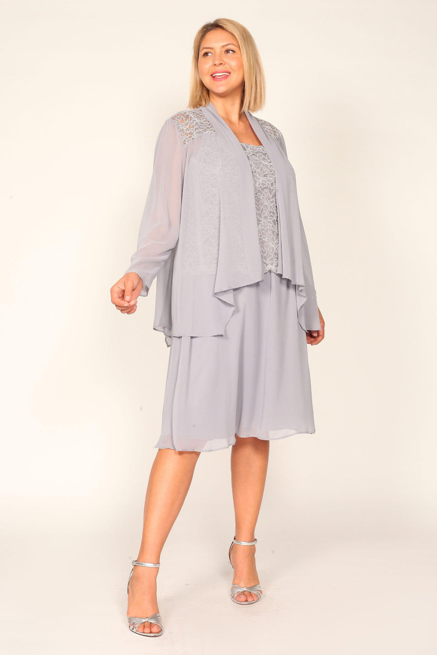 R&M Richards Mother of the Bride Short Dress Silver 3885 - The Dress Outlet