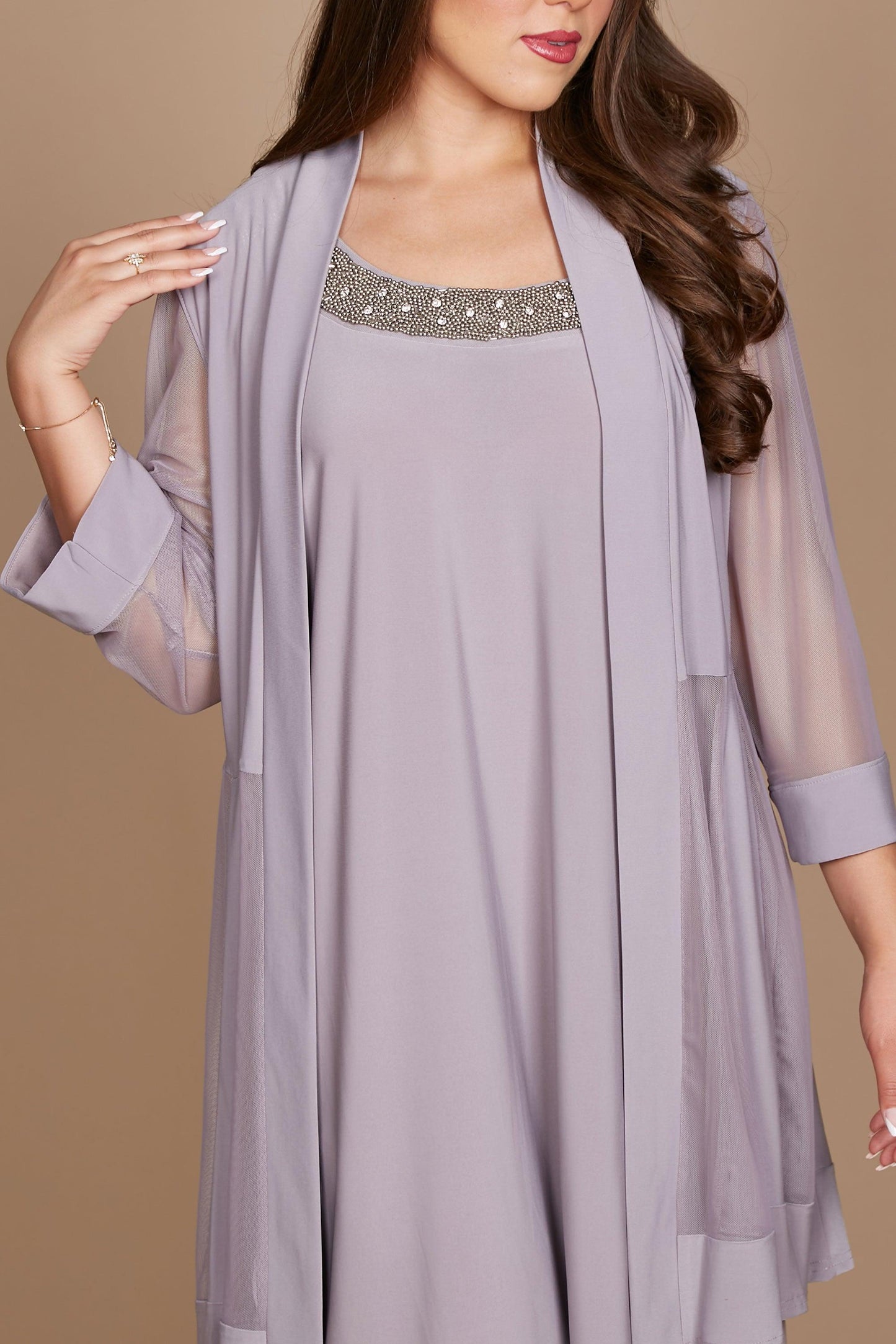 R&M Richards Short Mother of the Bride Formal Dress Granite