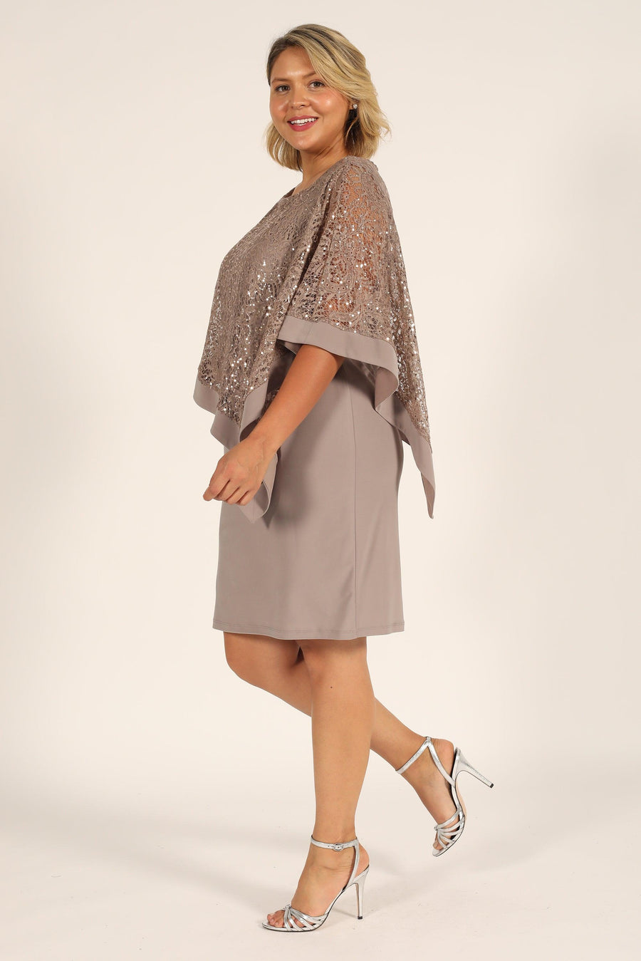 R&M Richards Short Plus Size Mother of the Bride Dress Mocha