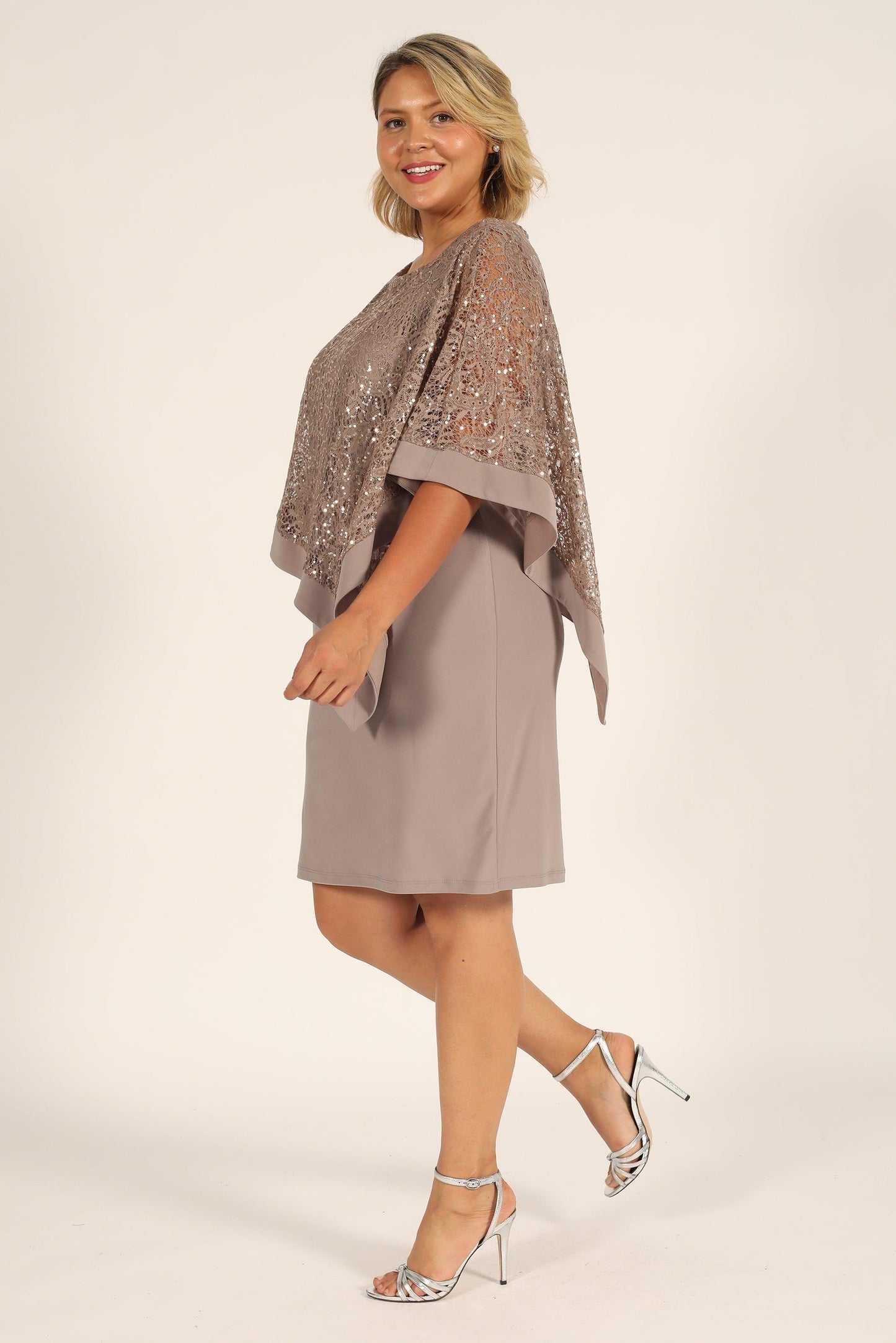 R&M Richards Short Plus Size Mother of the Bride Dress Mocha