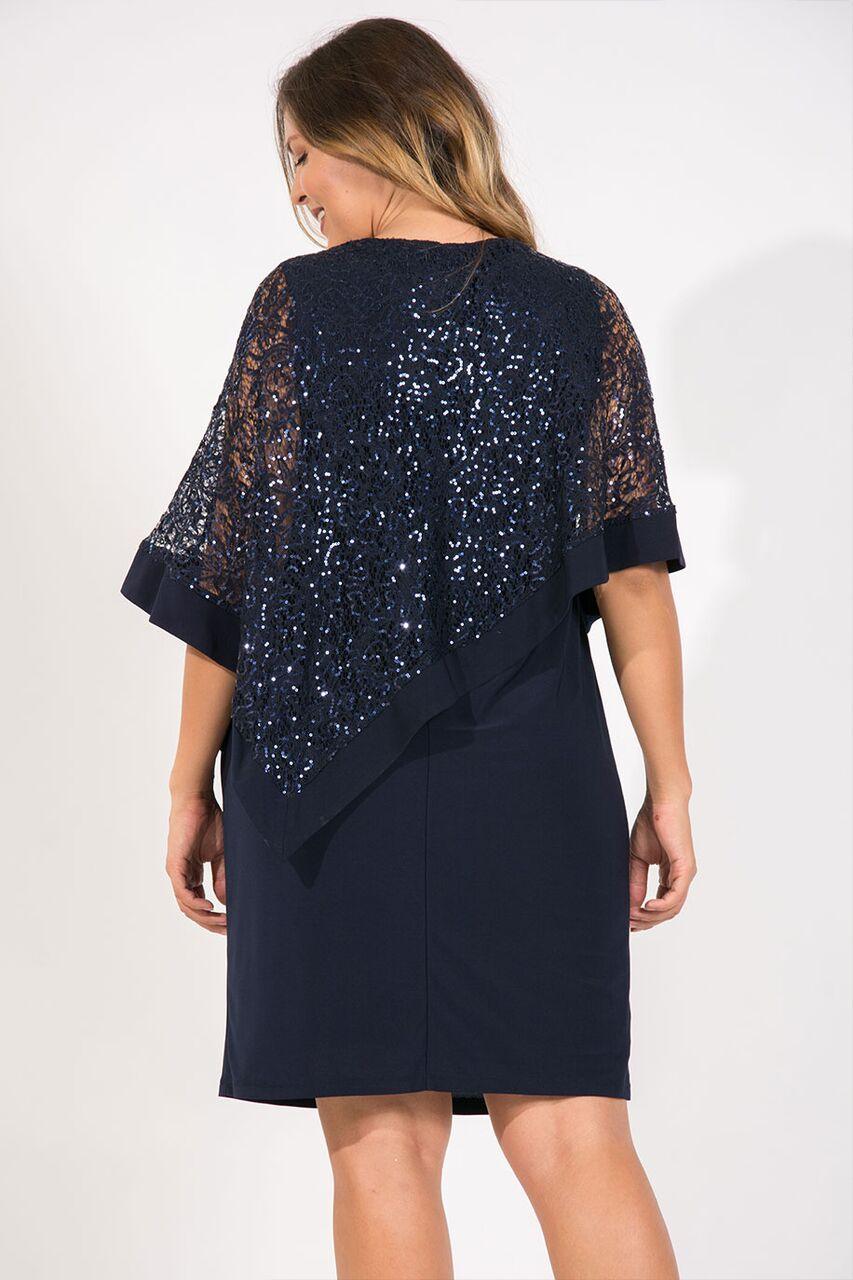 R&M Richards Short Plus Size Mother of the Bride Poncho Cape Dress Navy