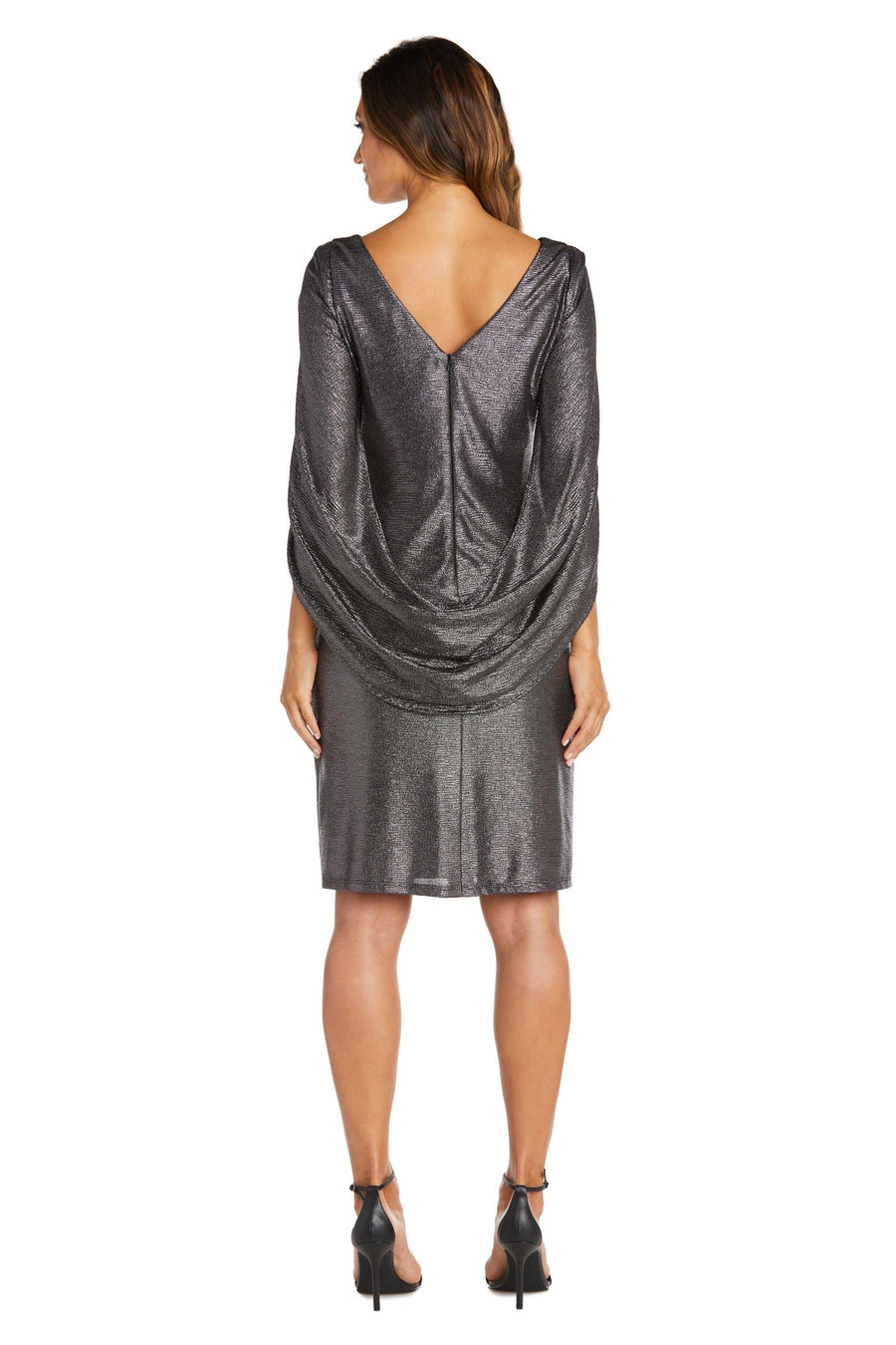 R&M Richards Draped Sleeve Short Dress Gunmetal