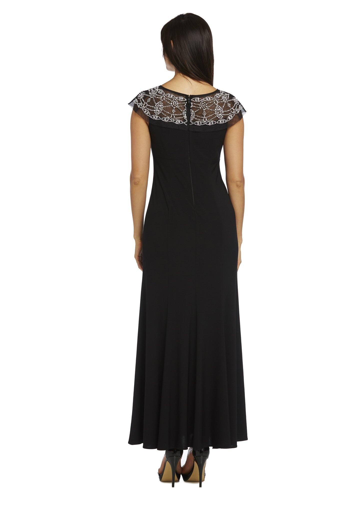 R&M Richards Long Formal Petite Beaded Dress 8777P - The Dress Outlet