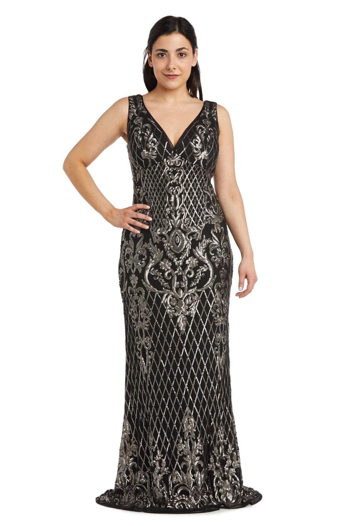 R&M Richards Long Formal Petite Sequins Dress 3895P - The Dress Outlet