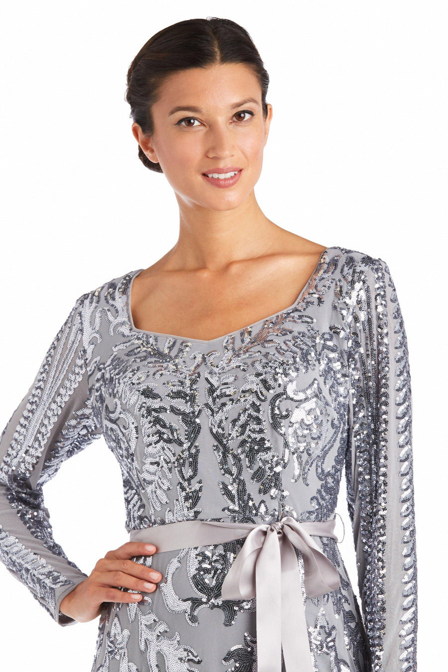Mother of the Bride Dresses Long Sleeve Formal Petite Dress Silver