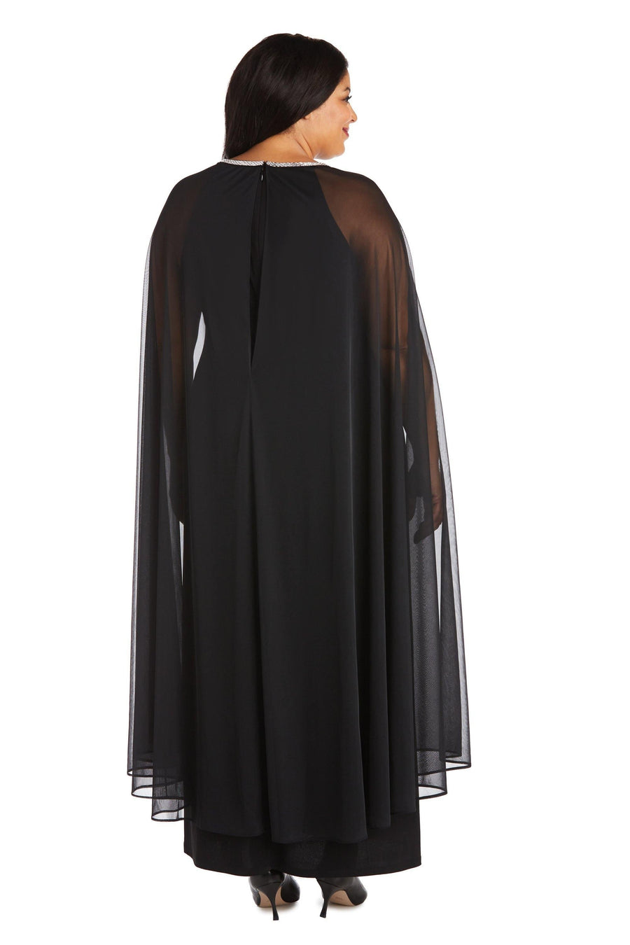 R&M Richards Plus Size Long Formal Cape Gown 2487W Sale - The Dress Outlet