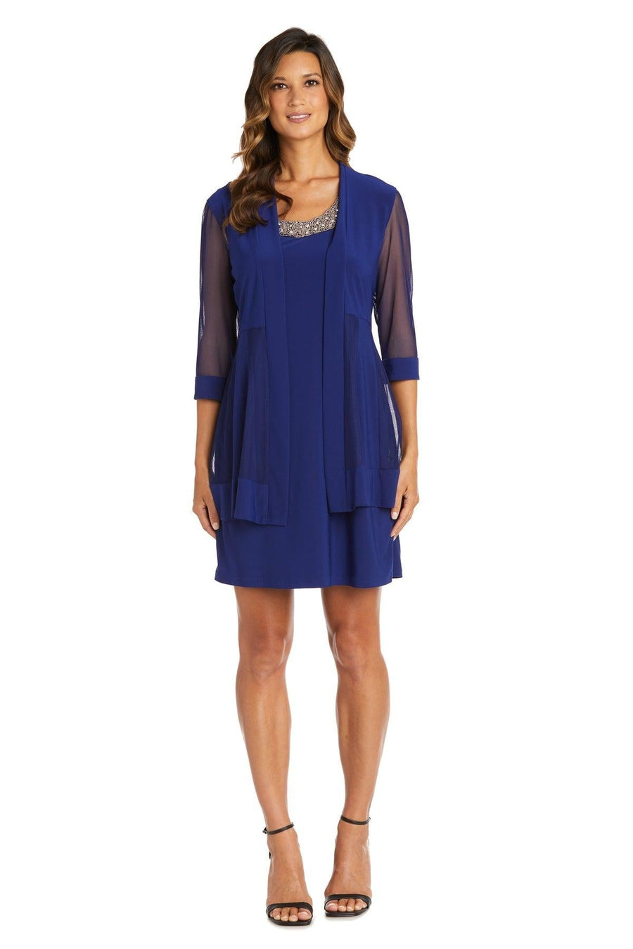 Mother of the Bride Dresses Short Beaded Petite Jacket Dress Royal Blue