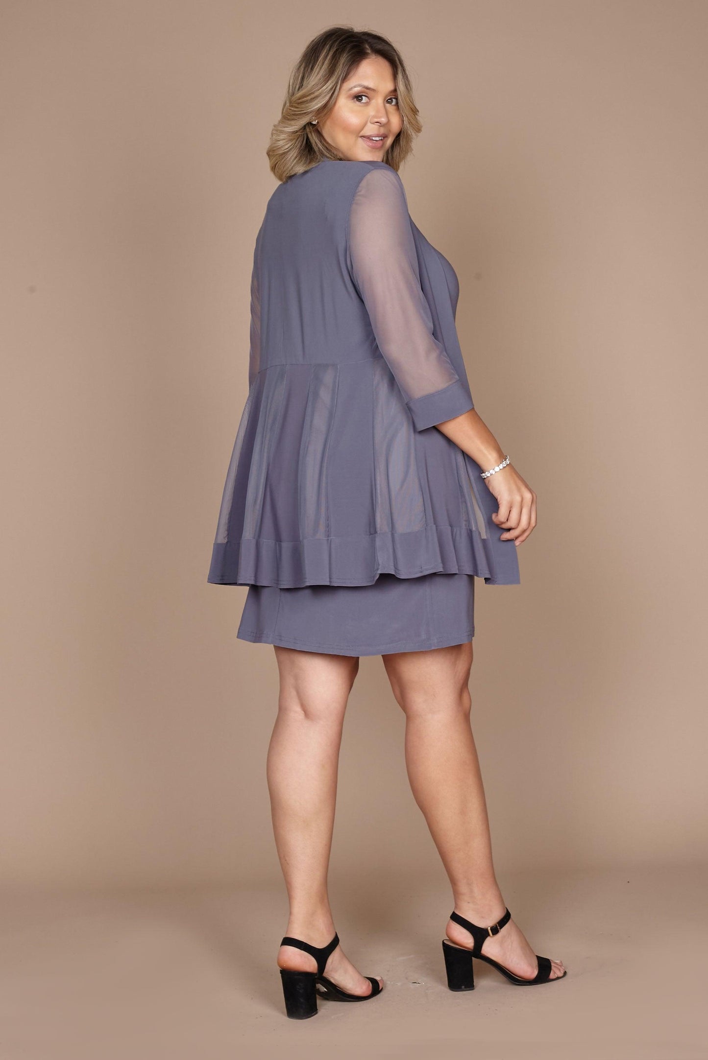 Mother of the Bride Dresses Short Beaded Petite Jacket Dress Charcoal