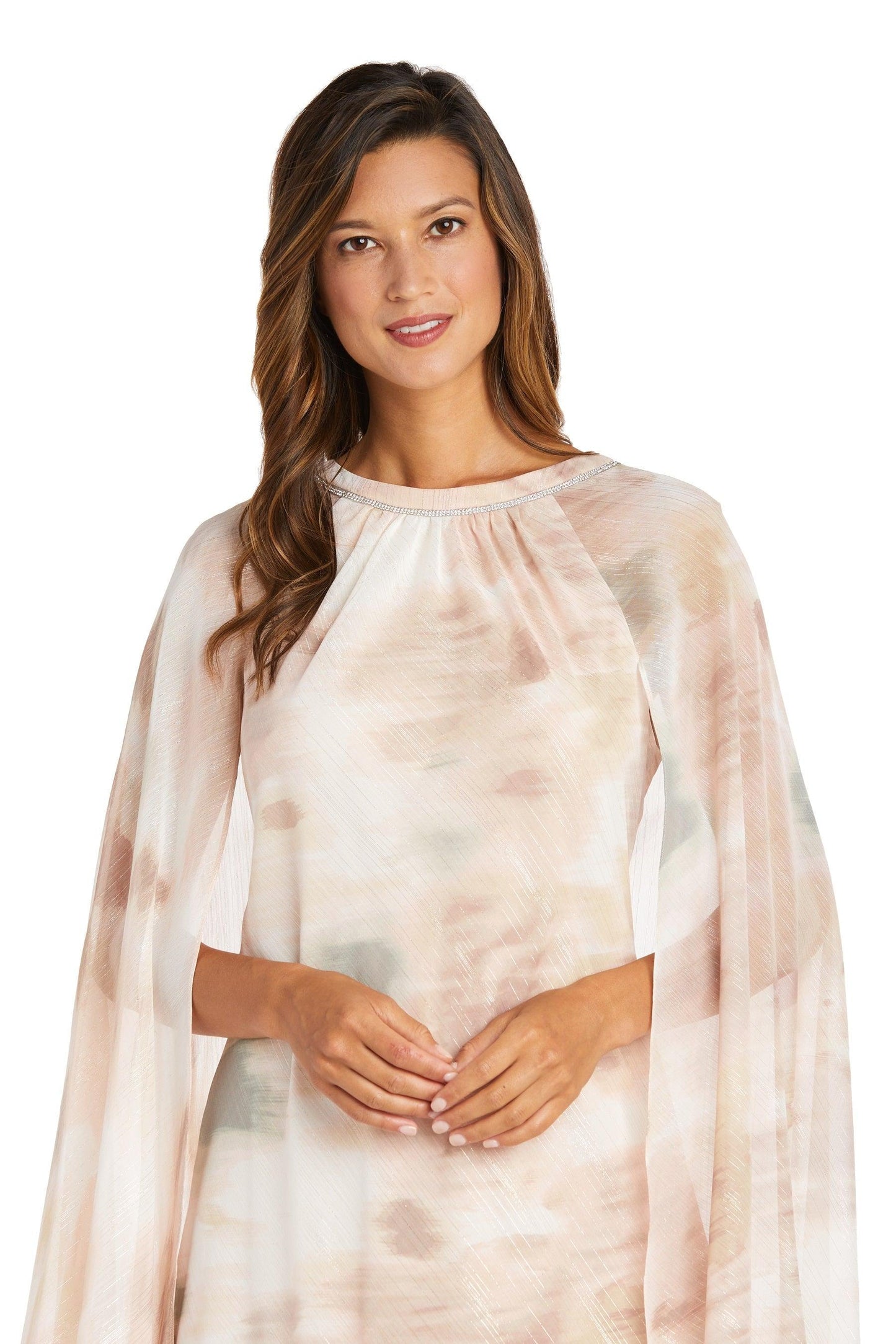 R&M Richards Short Floral Chiffon Cape Dress 9276 - The Dress Outlet