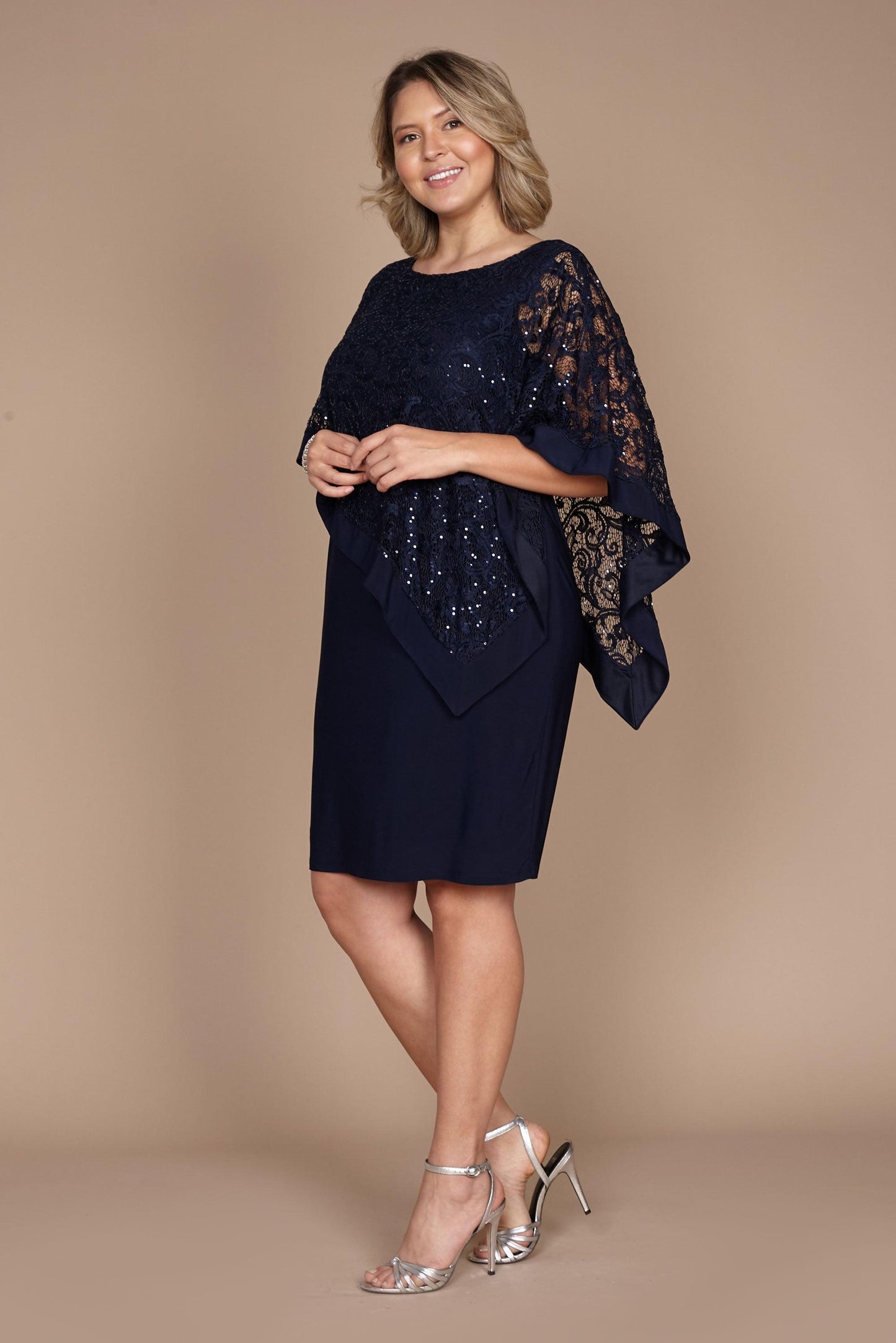 R&M Richards Short Metallic Lace Petite Dress 2292P - The Dress Outlet