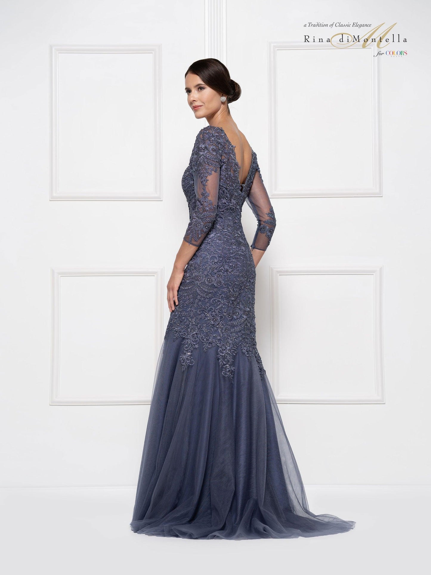 Rina di Montella Long Formal Long Sleeve Dress 2682 - The Dress Outlet