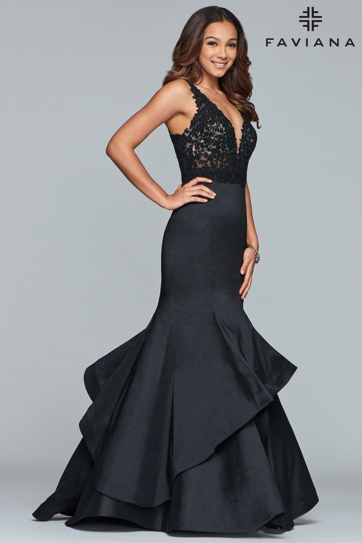 Prom Dresses Fitted Long Formal Beaded Layered Prom Mermaid Dress Black