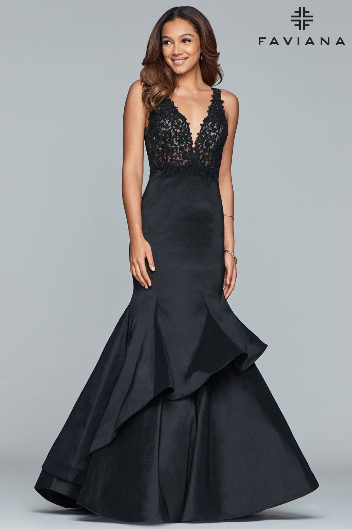 Prom Dresses Fitted Long Formal Beaded Layered Prom Mermaid Dress Black
