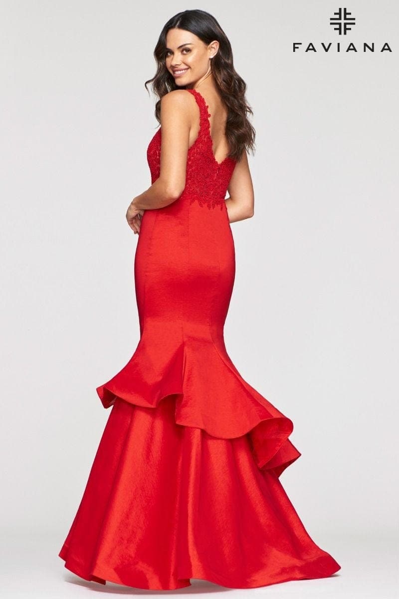 Prom Dresses Fitted Long Formal Beaded Layered Prom Mermaid Dress Red