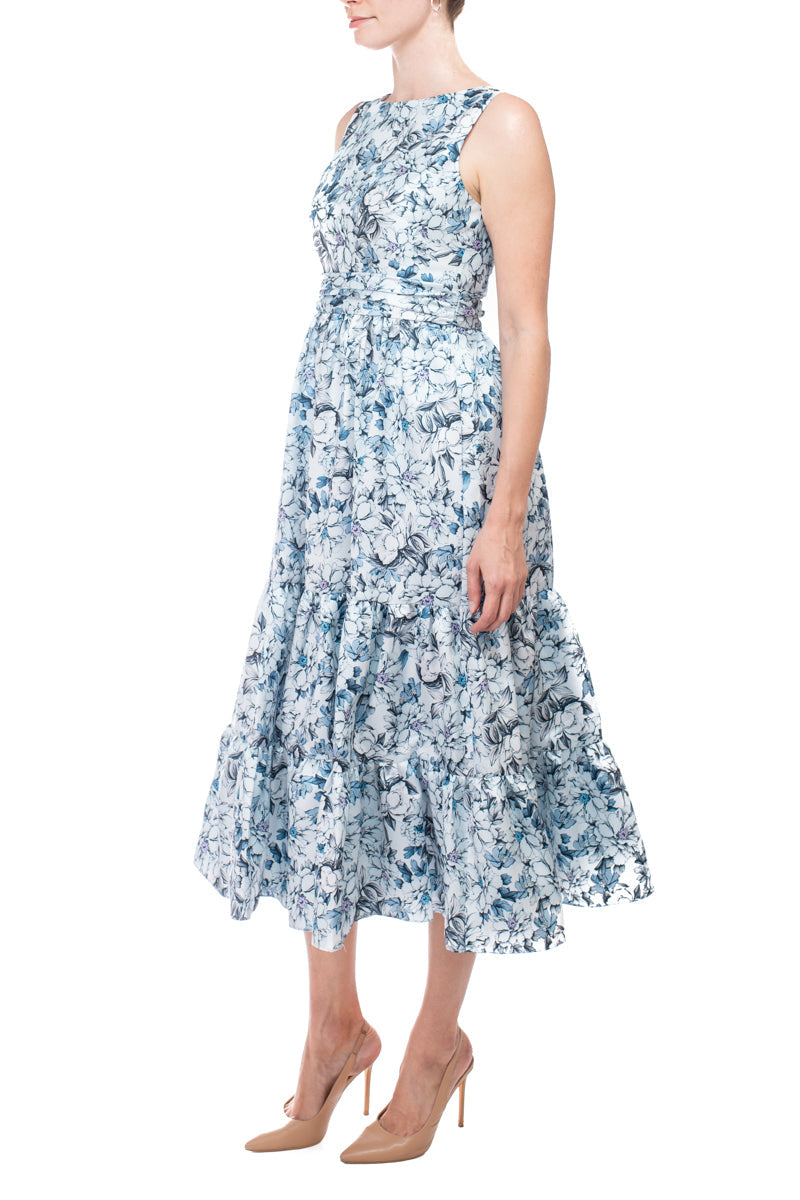 Cocktail Dresses Short Ruffle Floral Print Cocktail Dress Blue Multi