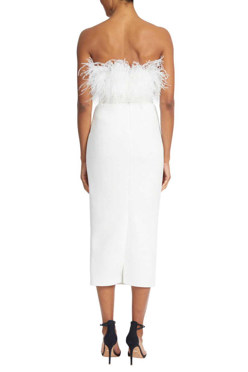 Cocktail Dresses Short Cocktail Feather Belted Midi Dress Ivory