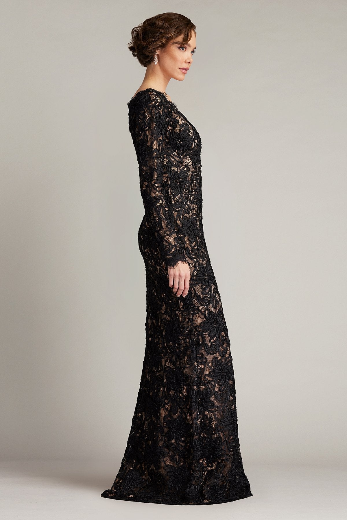 Formal Dresses Long Fitted Formal Lace Evening Dress Black Nude
