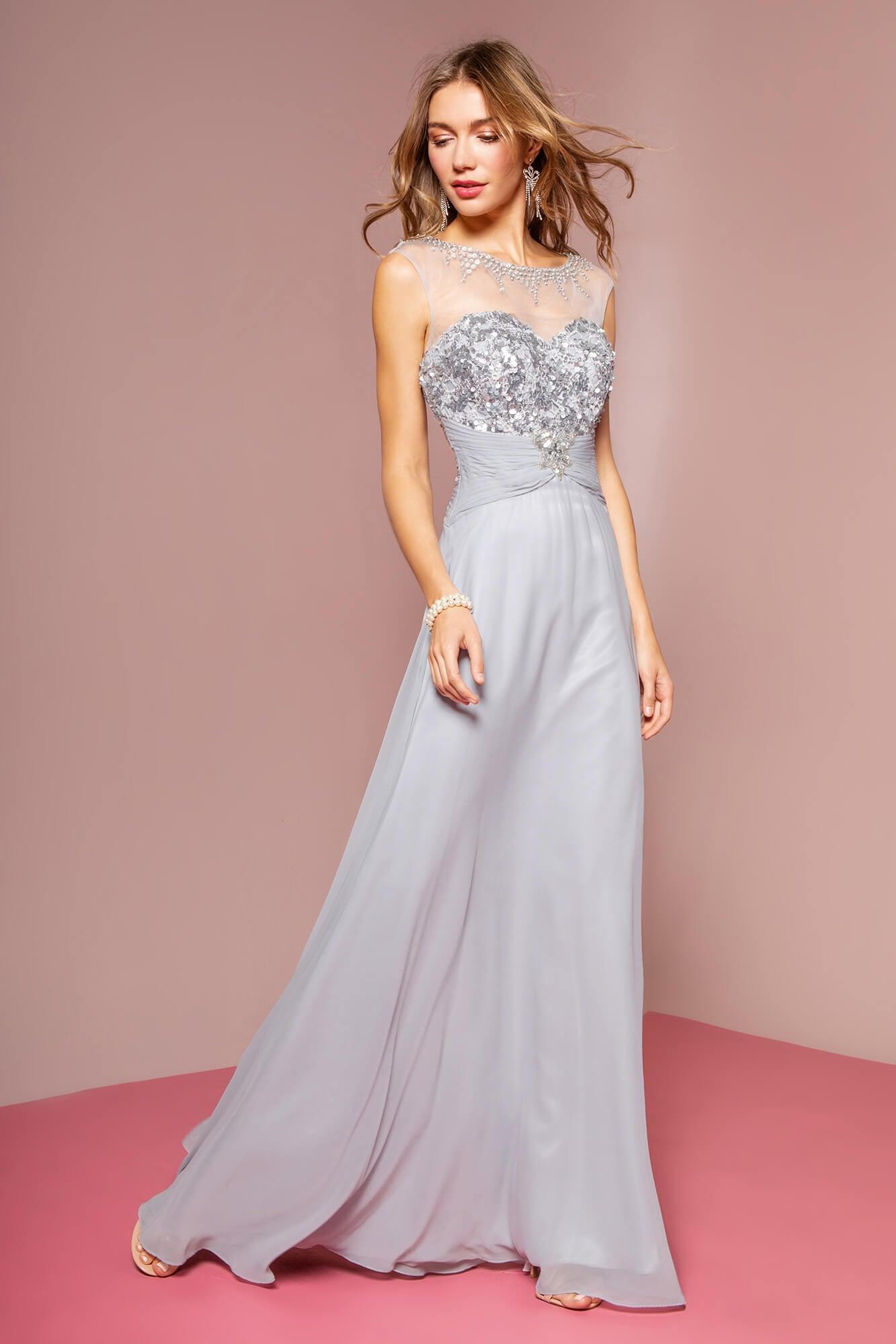 Sequin Embellished Chiffon Long Prom Dress - The Dress Outlet Elizabeth K