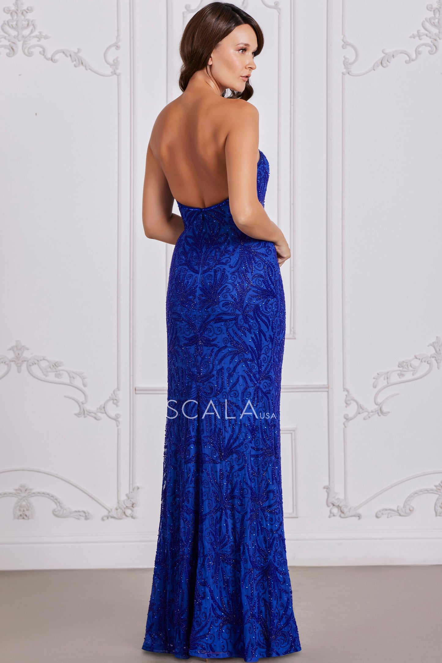 Prom Dresses Prom Long Fitted Slit Formal Beaded Evening Dress Royal