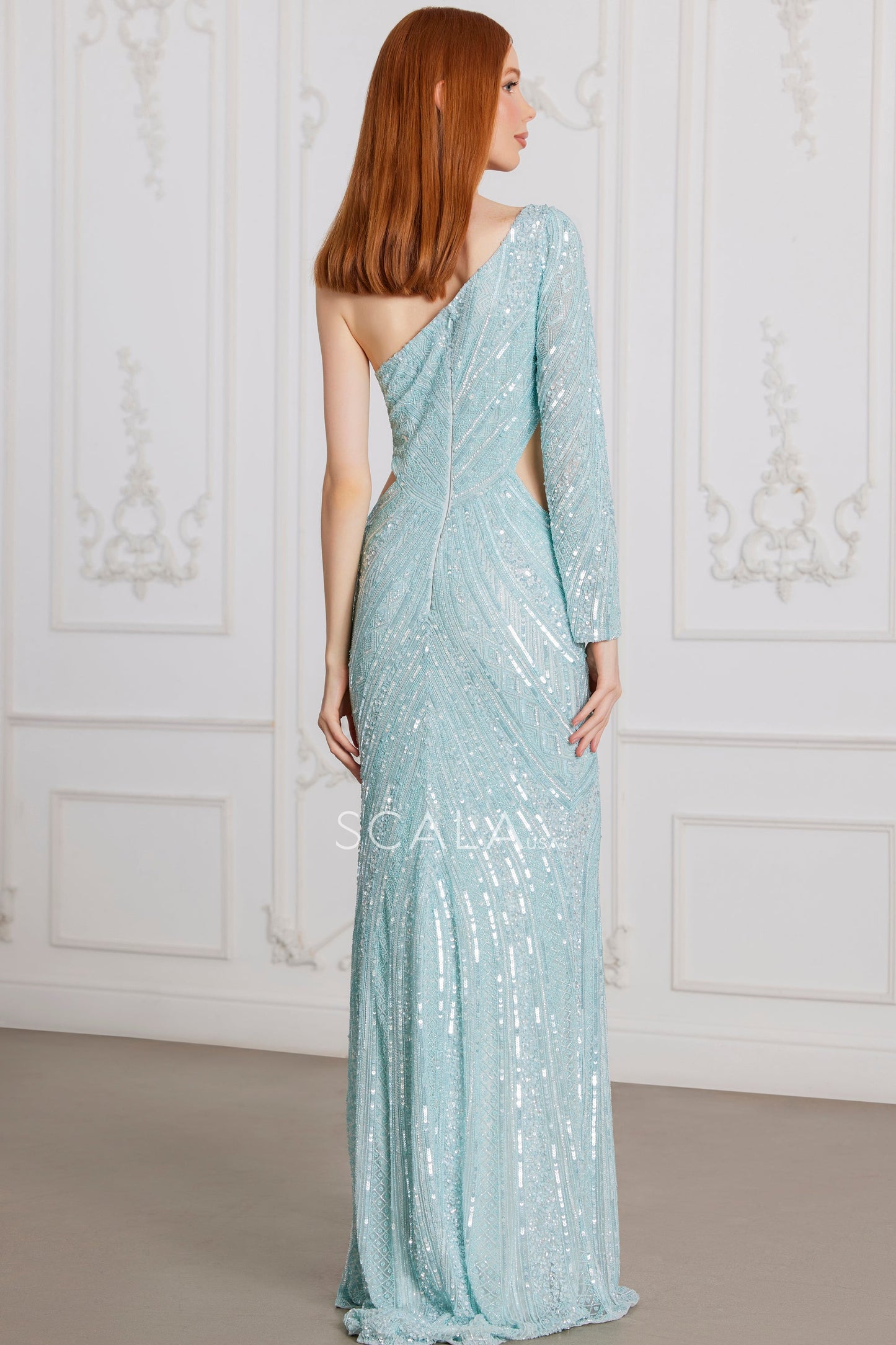 Prom Dresses Fitted Long Formal Slit Sequin Prom Dress Mint Blue