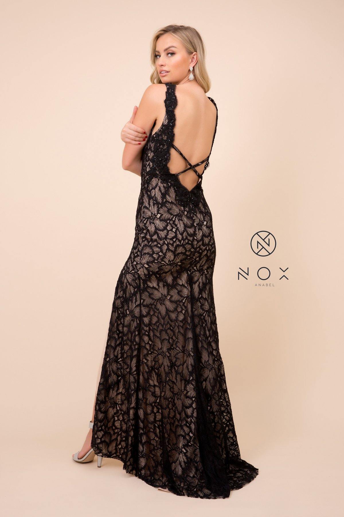 Sexy Long Formal Fitted Prom Lace Dress - The Dress Outlet Nox Anabel