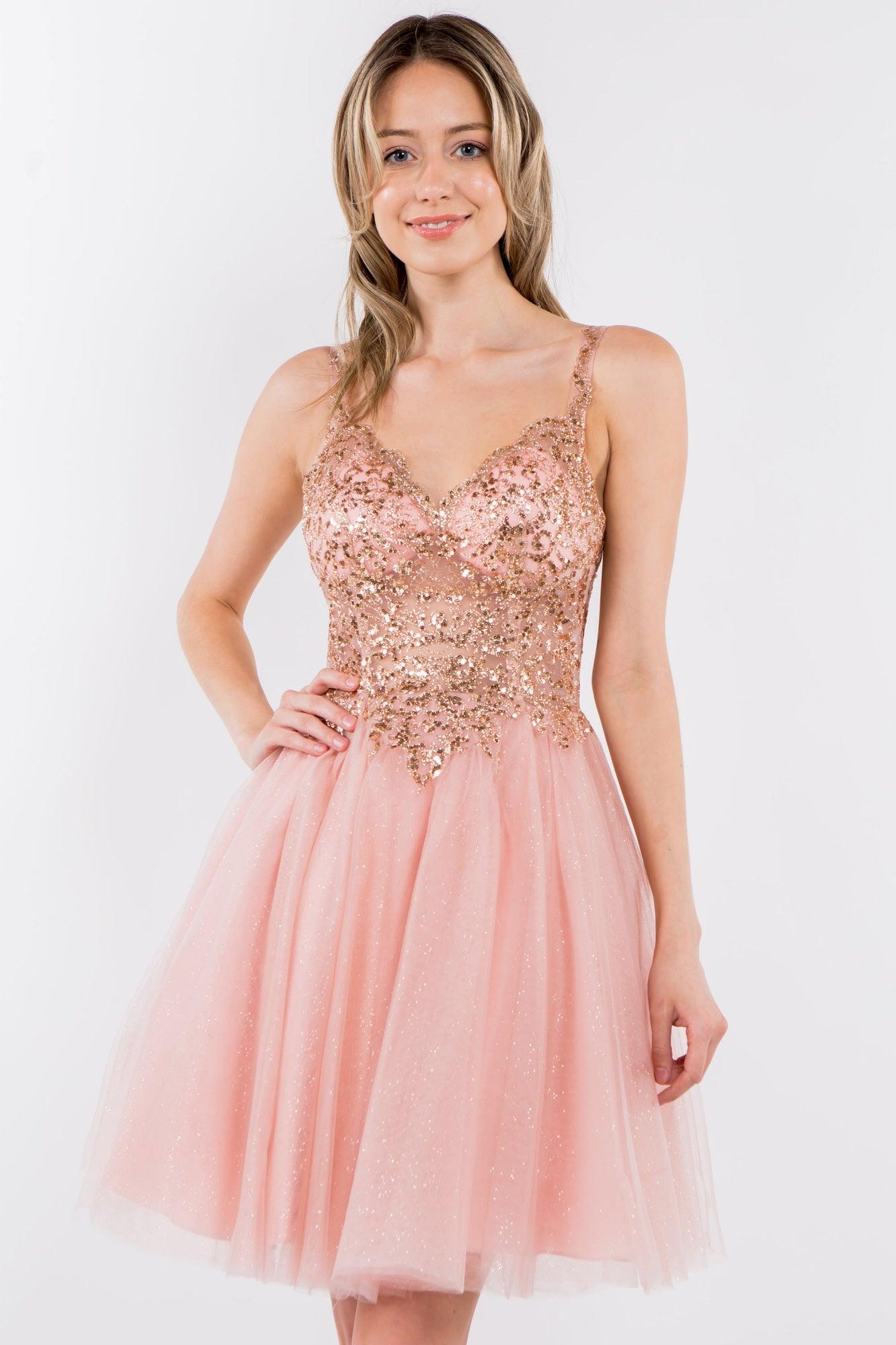 Sheer Bodice Short Homecoming Dress - The Dress Outlet