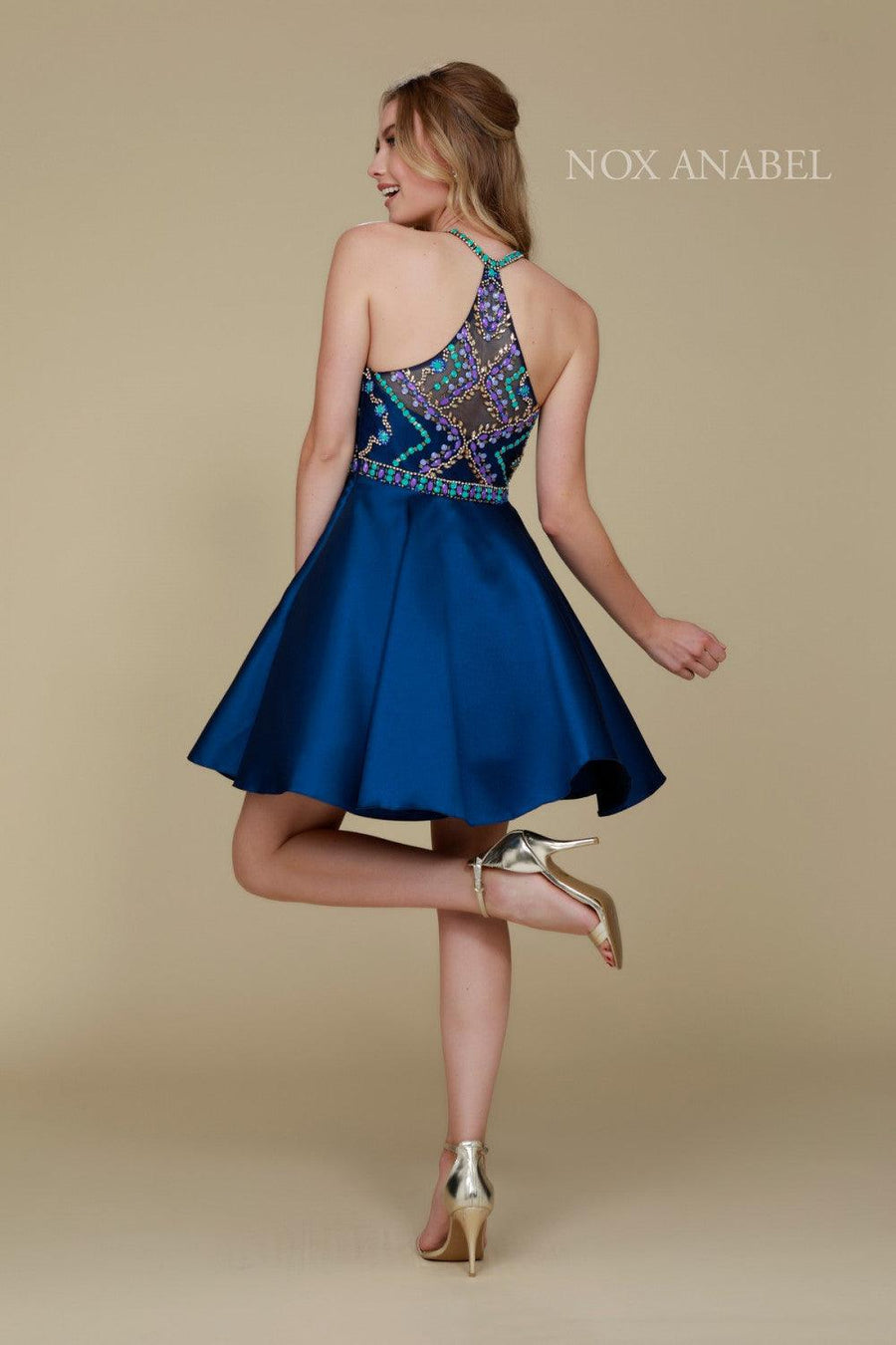 Short Beaded Homecoming Prom Dress - The Dress Outlet Nox Anabel