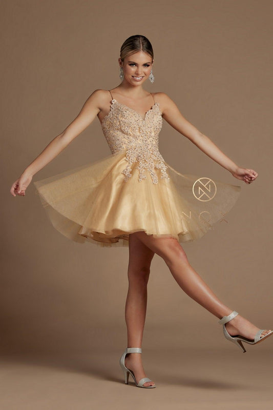 Short Homecoming Spaghetti Strap Cocktail Dress - The Dress Outlet