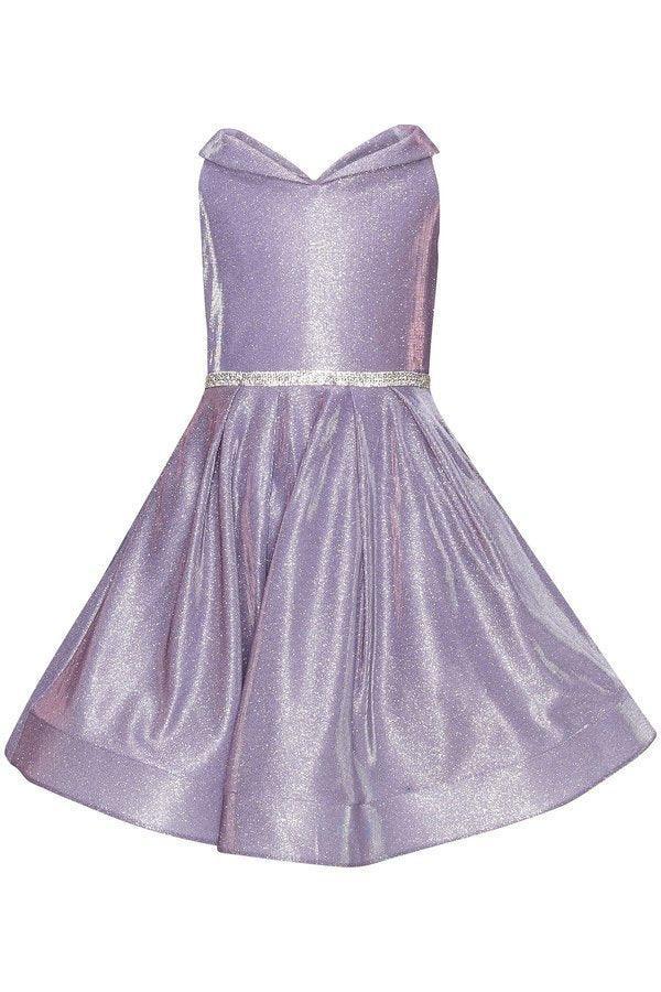 Short Metallic Off Shoulder Flower Girl Dress - The Dress Outlet