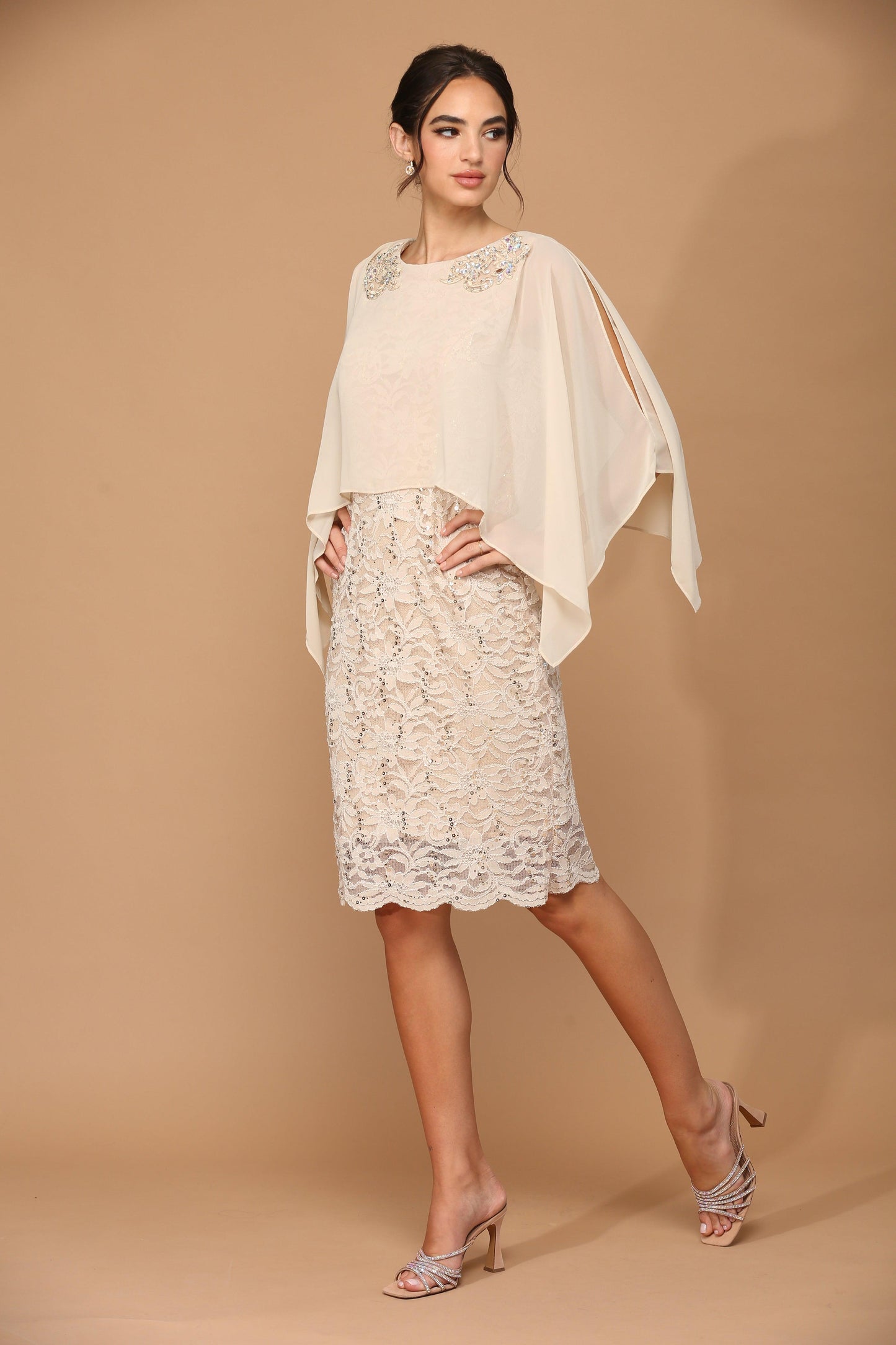 Short Mother of the Bride Cape Dress