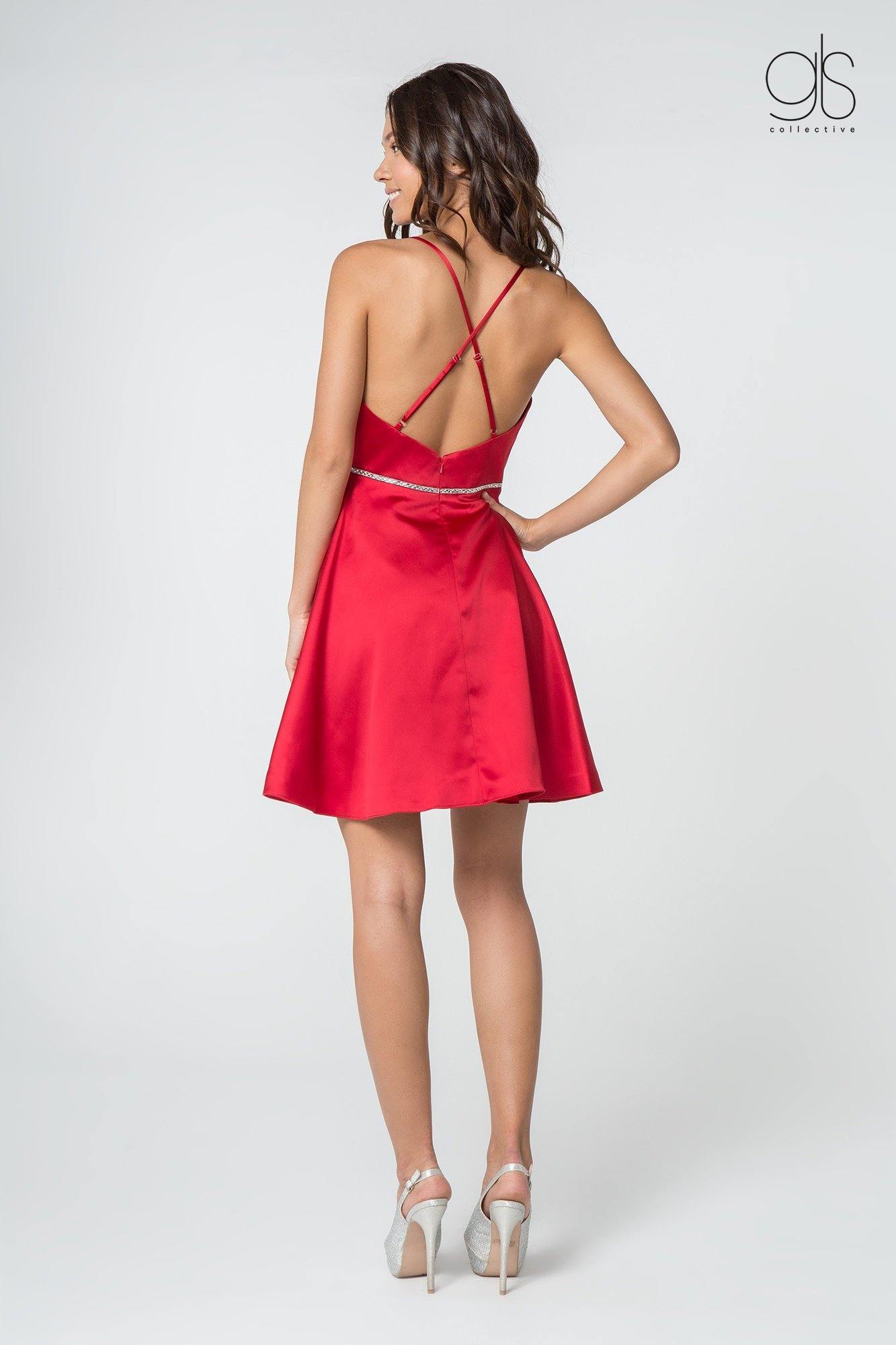 Short Prom Satin Homecoming Cocktail Dress - The Dress Outlet Elizabeth K