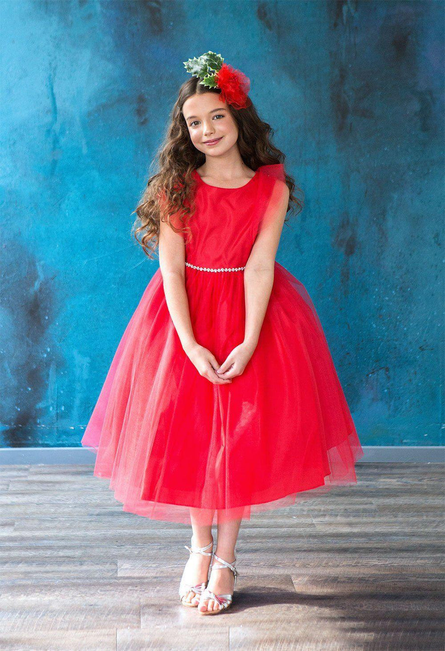 Short Ruffle Sleeves Beaded Flower Girl Dress - The Dress Outlet