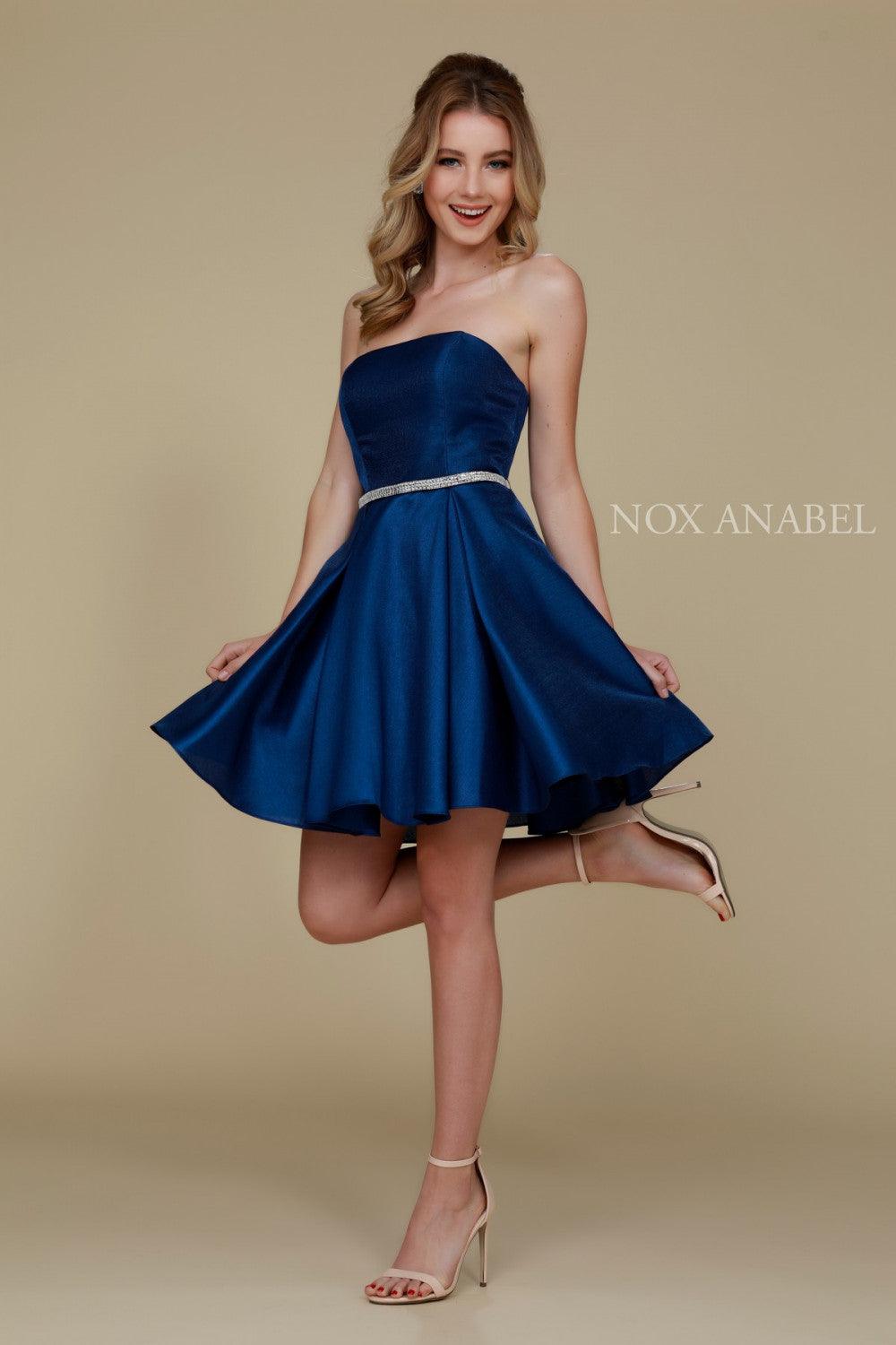 Short Satin Formal Prom Homecoming Dress with Pockets - The Dress Outlet Nox Anabel