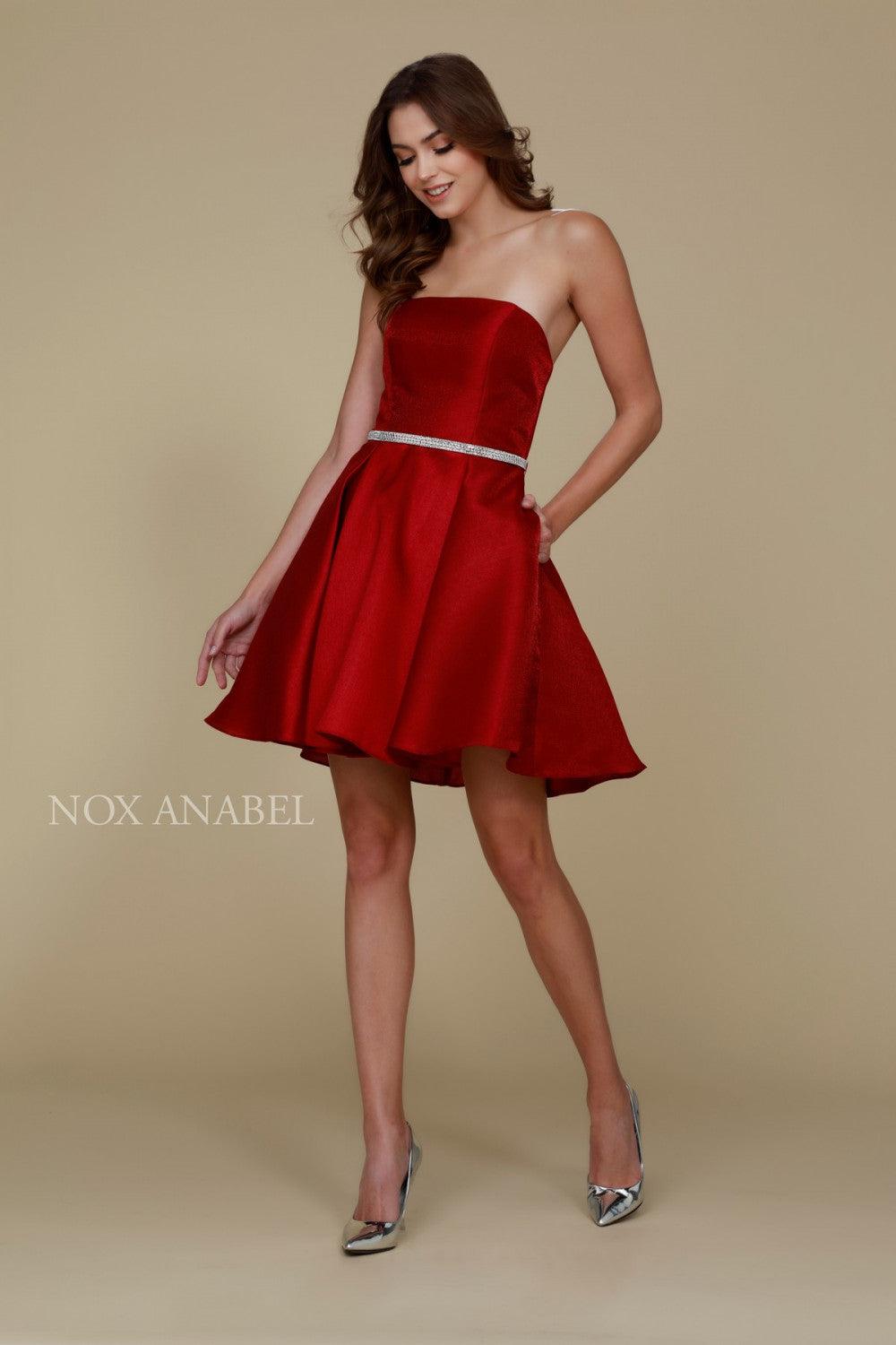 Short Satin Formal Prom Homecoming Dress with Pockets - The Dress Outlet Nox Anabel