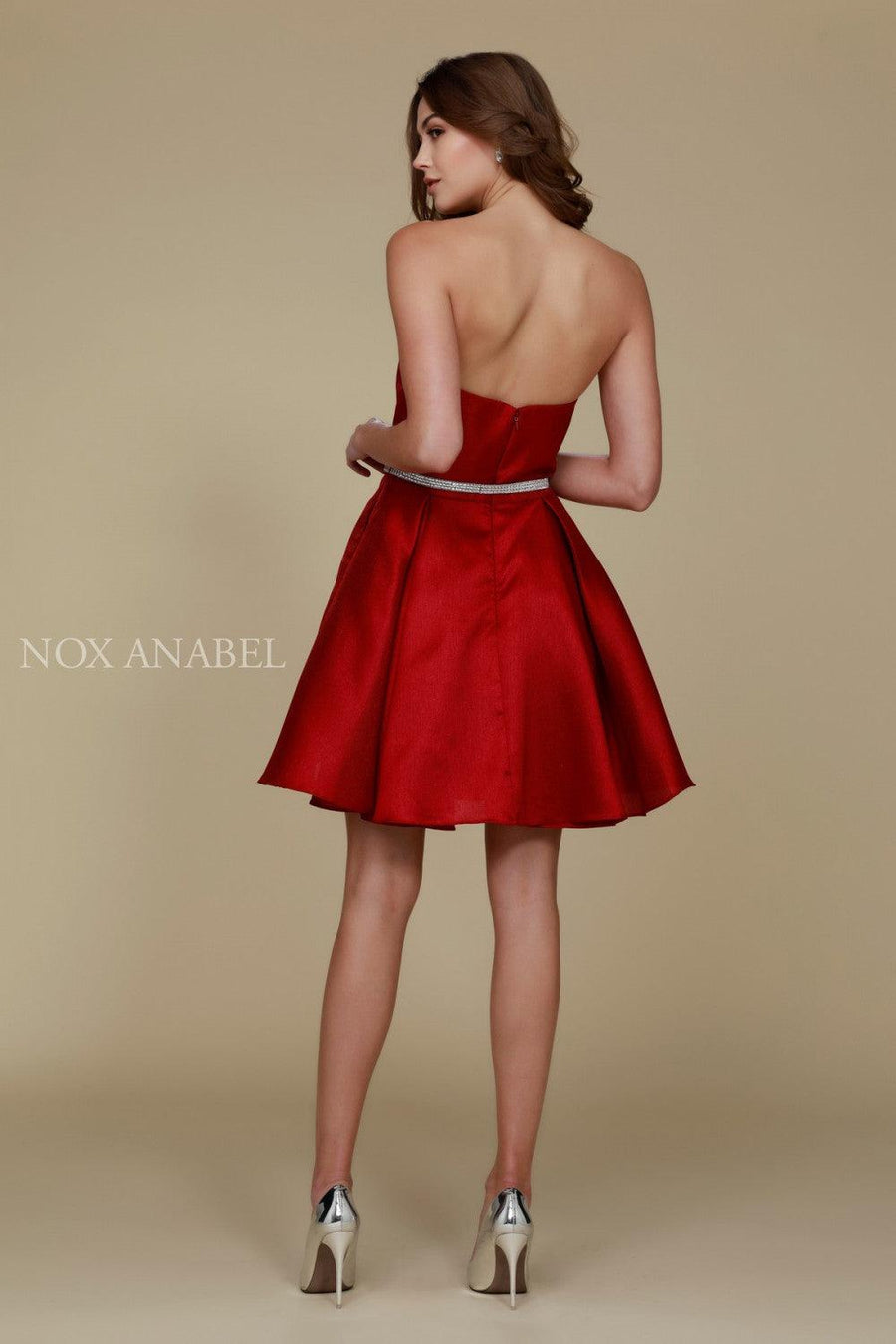 Short Satin Formal Prom Homecoming Dress with Pockets - The Dress Outlet Nox Anabel