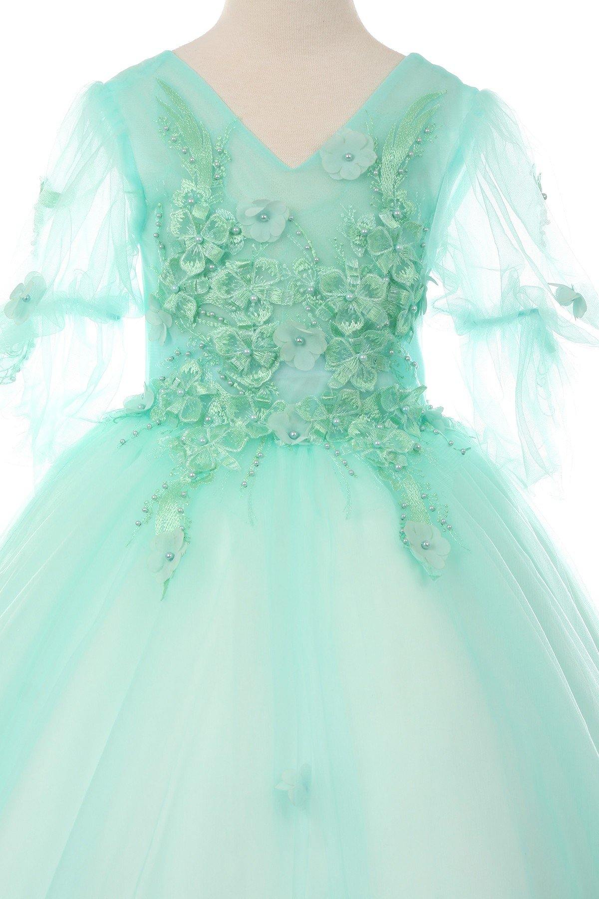 Short Sleeved Beaded Organza Gown Flower Girl - The Dress Outlet Cinderella Couture