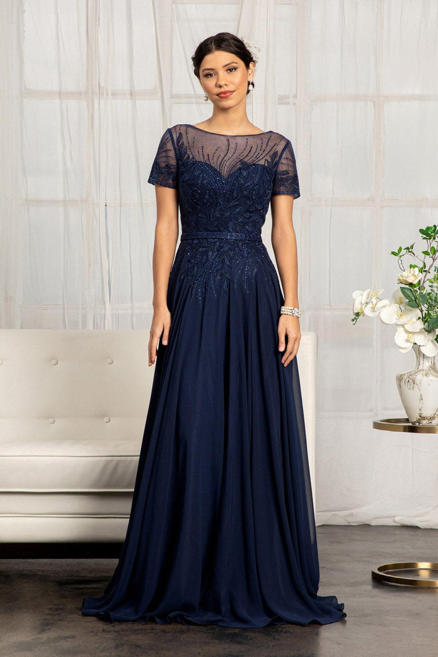 Short Sleeves Mother of the Bride Long Dress - The Dress Outlet