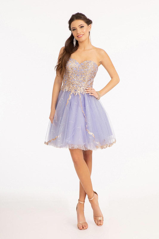 Short Strapless Homecoming Glitter Mesh Prom Dress - The Dress Outlet