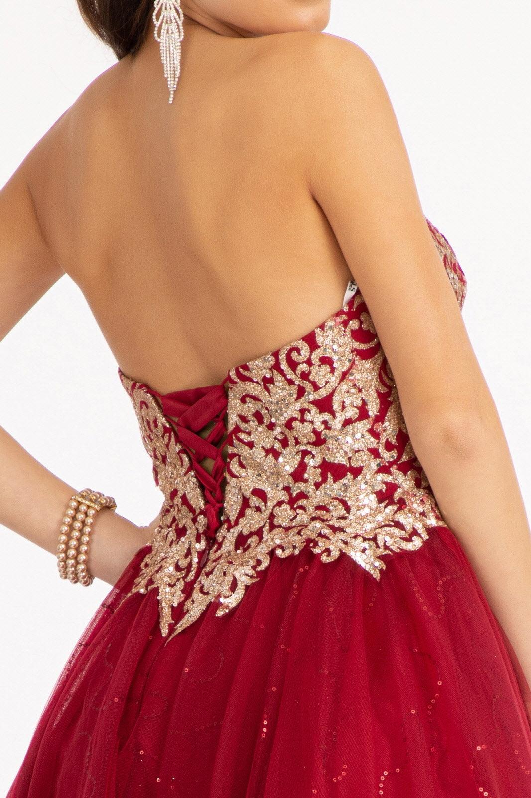 Short Strapless Homecoming Glitter Mesh Prom Dress - The Dress Outlet