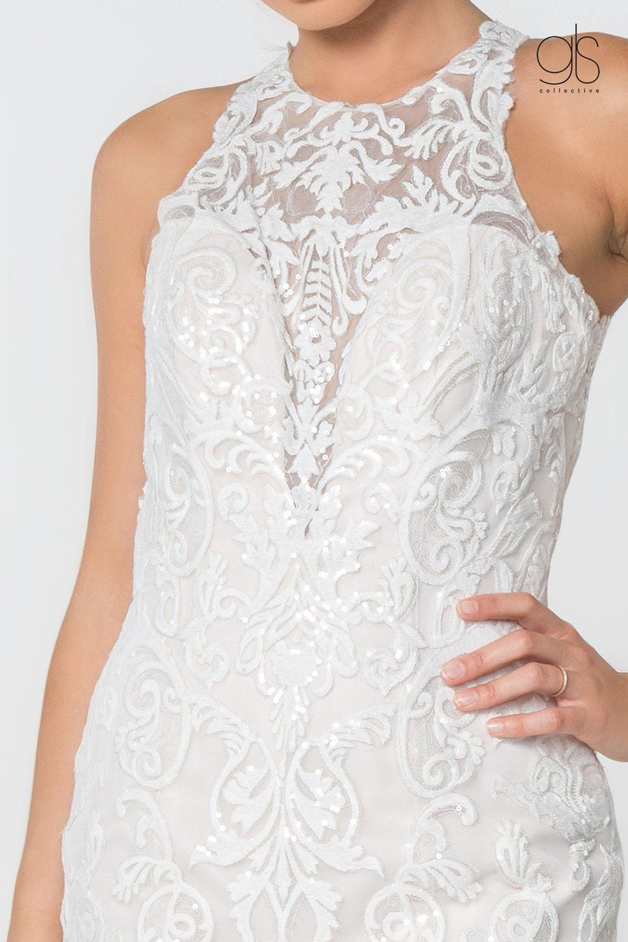 Simple Lace Embellished Mesh Wedding Long Gown - The Dress Outlet Elizabeth K
