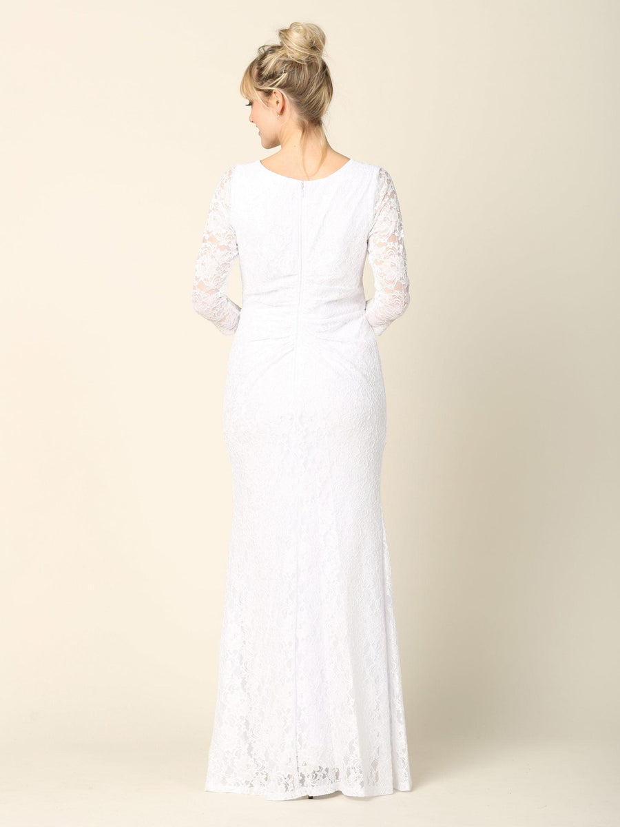 Simple Long 3/4 Sleeve Lace Wedding Dress Sale - The Dress Outlet