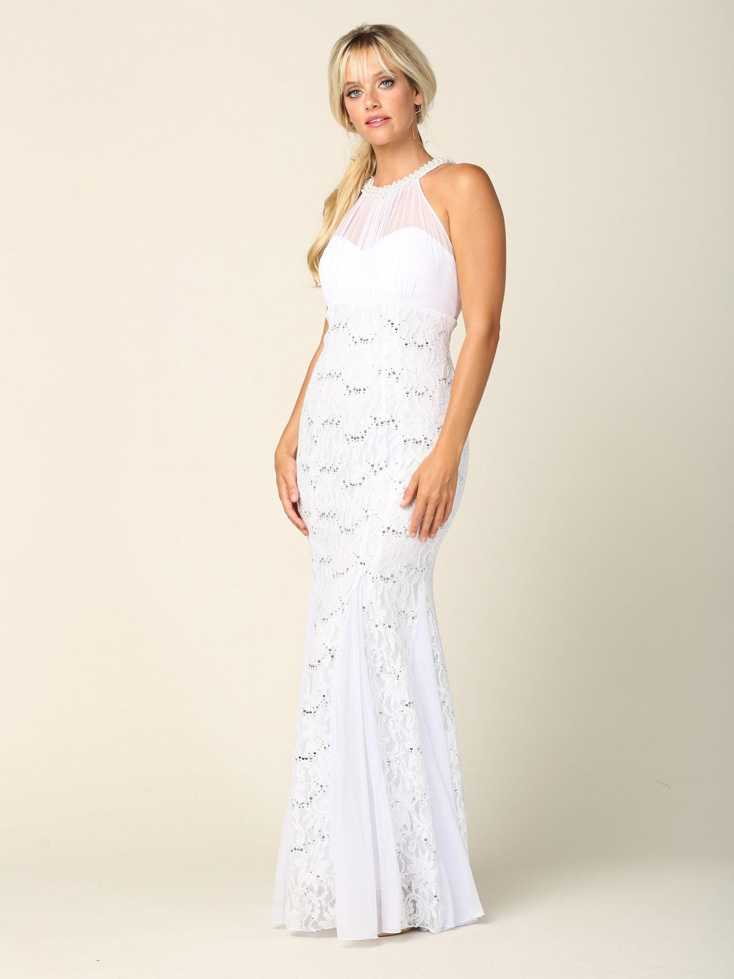 Simple Long Halter Wedding Dress - The Dress Outlet