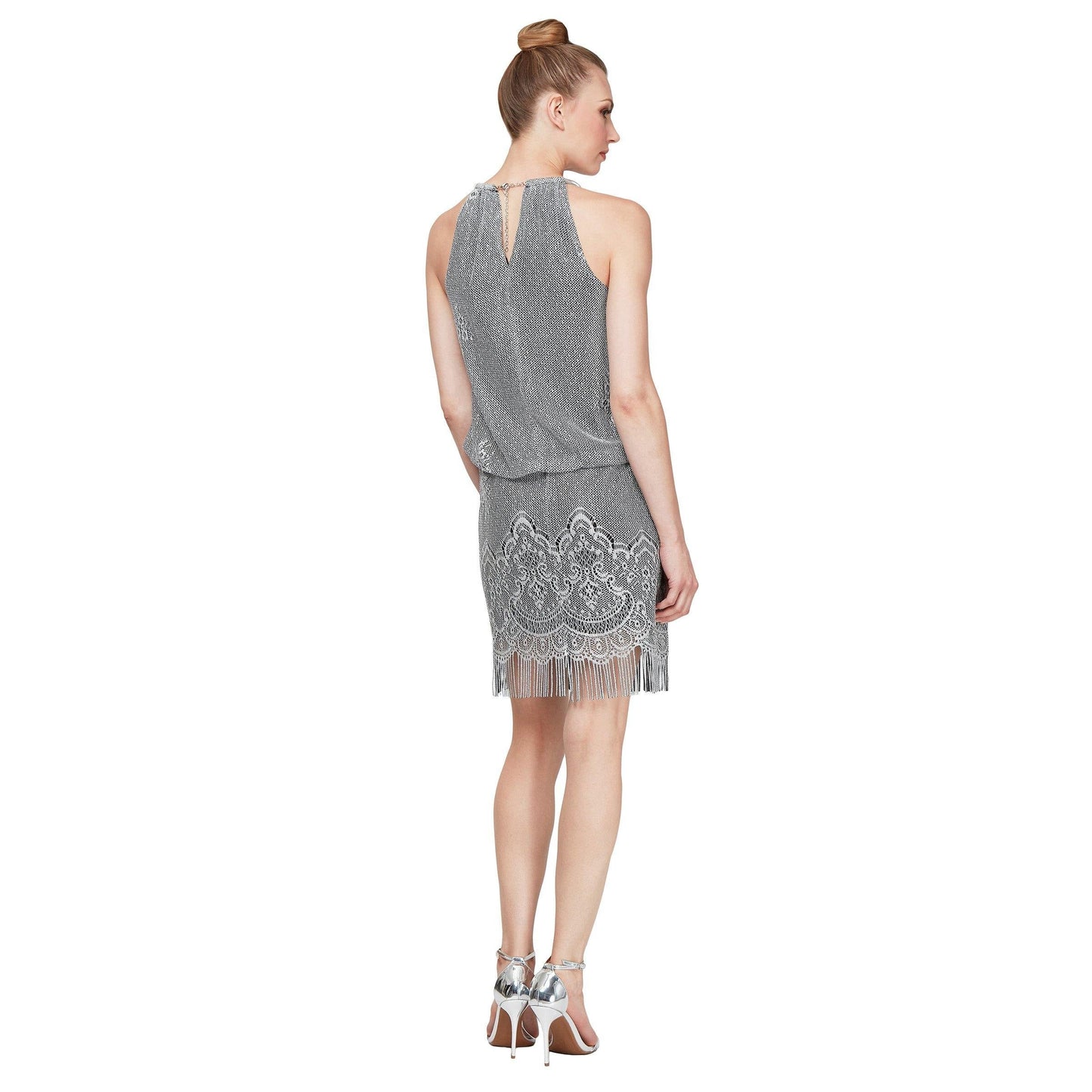 SL Fashions Short Metallic Blouson Dress 195024 - The Dress Outlet