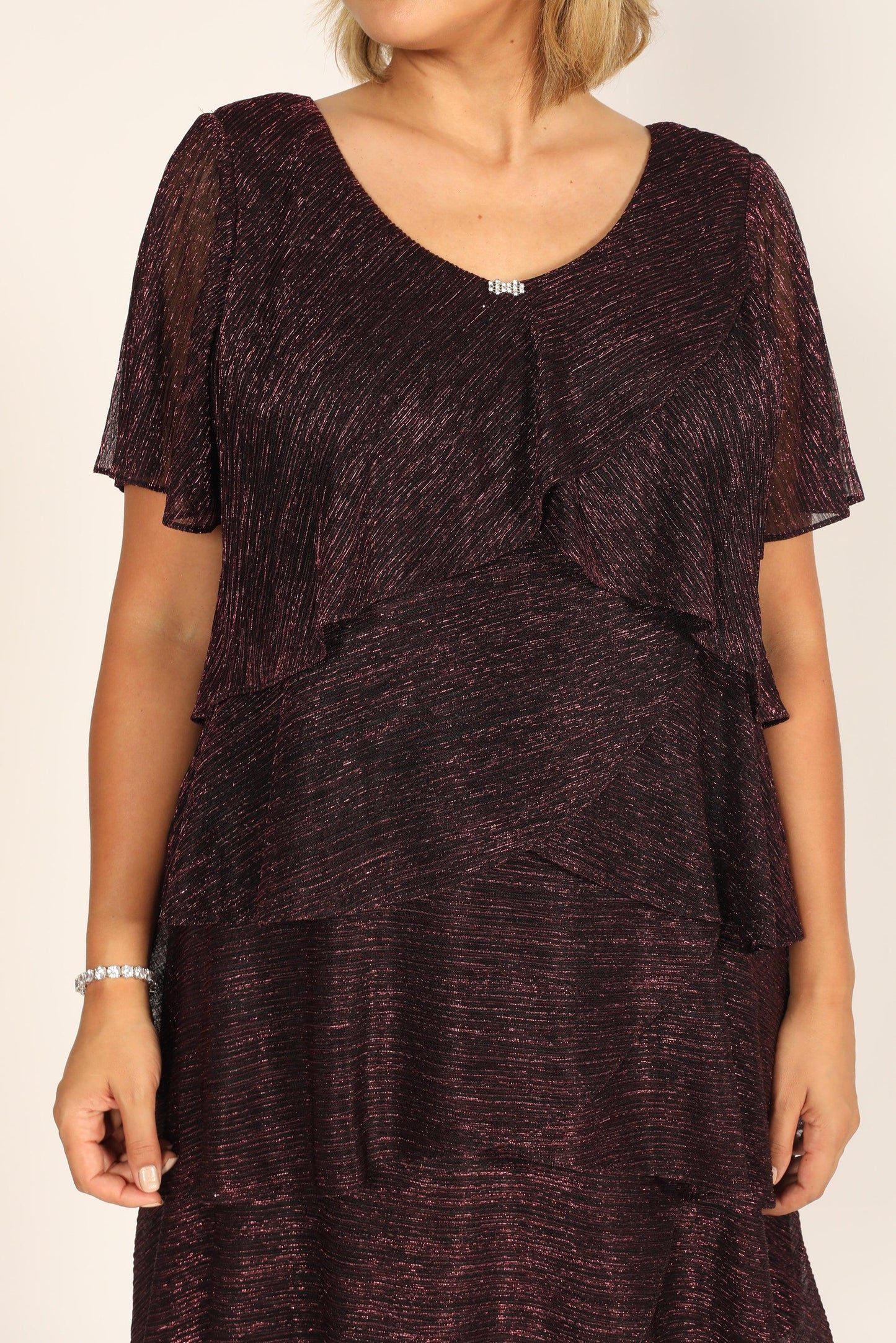 SL Fashions Tiered Pebble Formal Dress 9155133 - The Dress Outlet