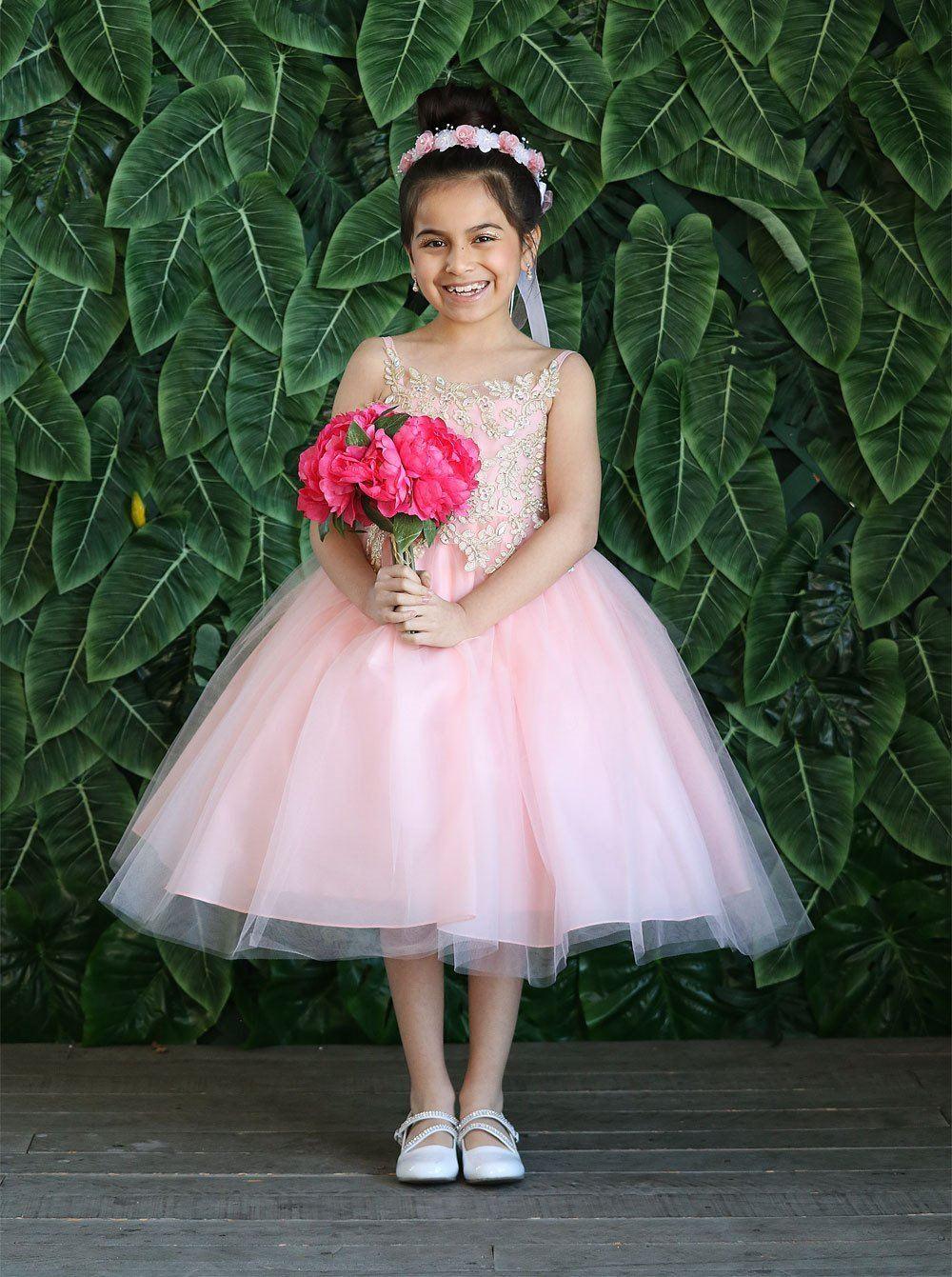 Sleeveless Beaded Lace Appliques Flower Girl Dress - The Dress Outlet