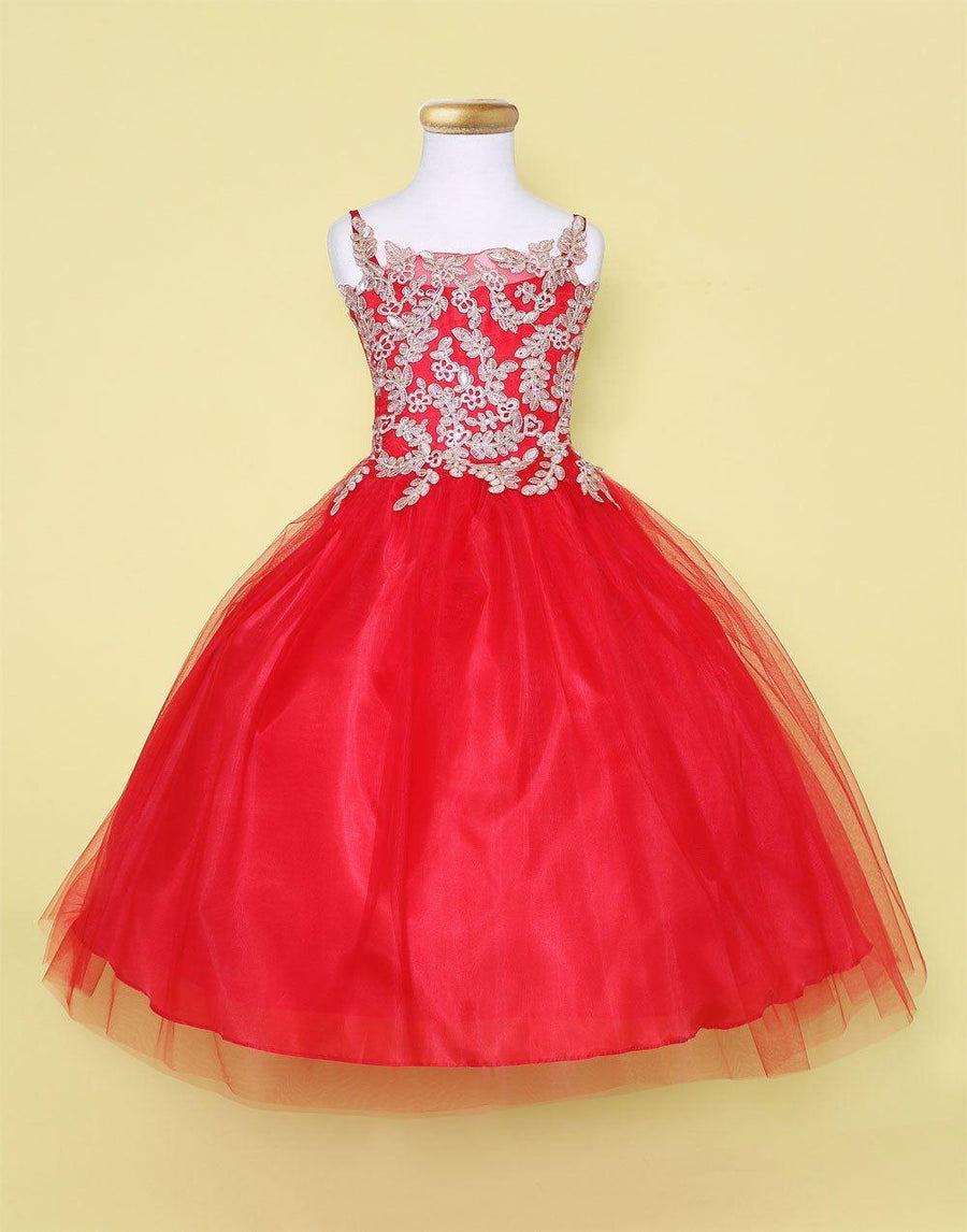 Sleeveless Beaded Lace Appliques Flower Girl Dress - The Dress Outlet